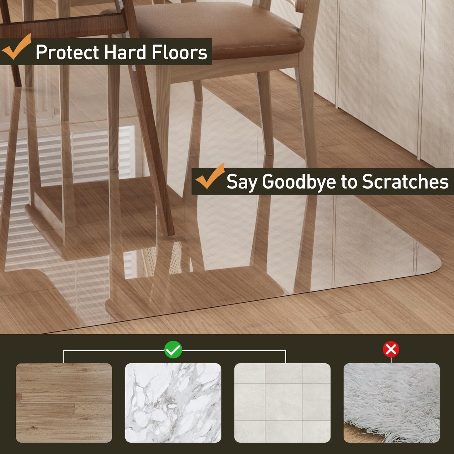 ZPAI Area Floor Mat for Under High Chair, 4'×6' Transparent No Slip Waterproof Vinyl Area Rug for Home, Spill Resistant Hard Floor Protector Cover for Kitchen, Easy Clean Splat Mat