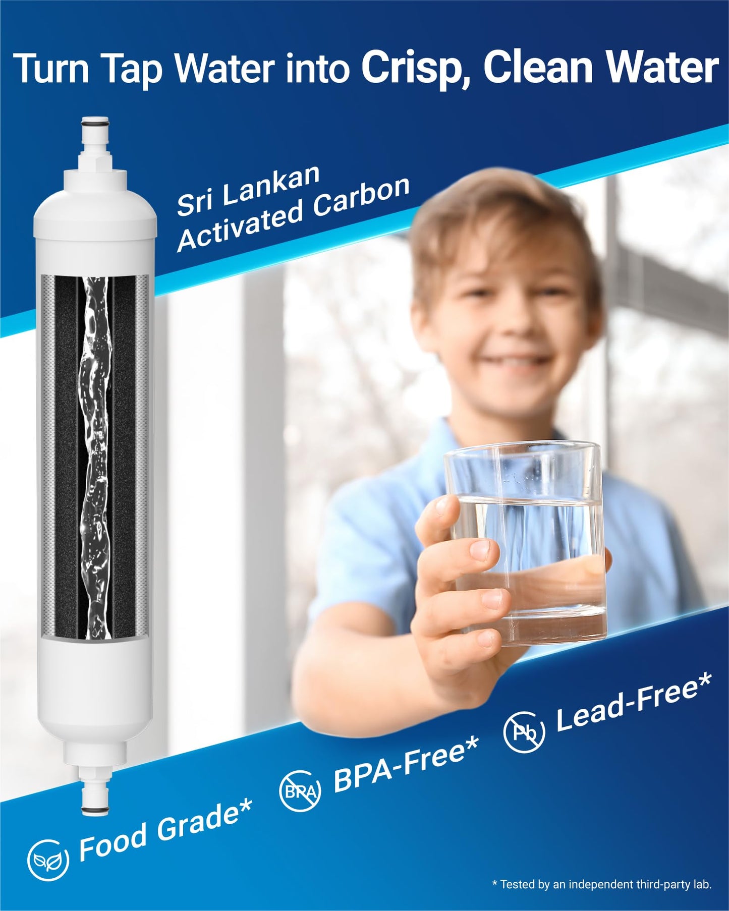 AQUA CREST GXRTQR Inline Water Filter, NSF Certified, Replacement for GE® GXRTQR, GXRTQ, Carbon Block Media Ensures 99% Chlorine Reduction, 3 Filters