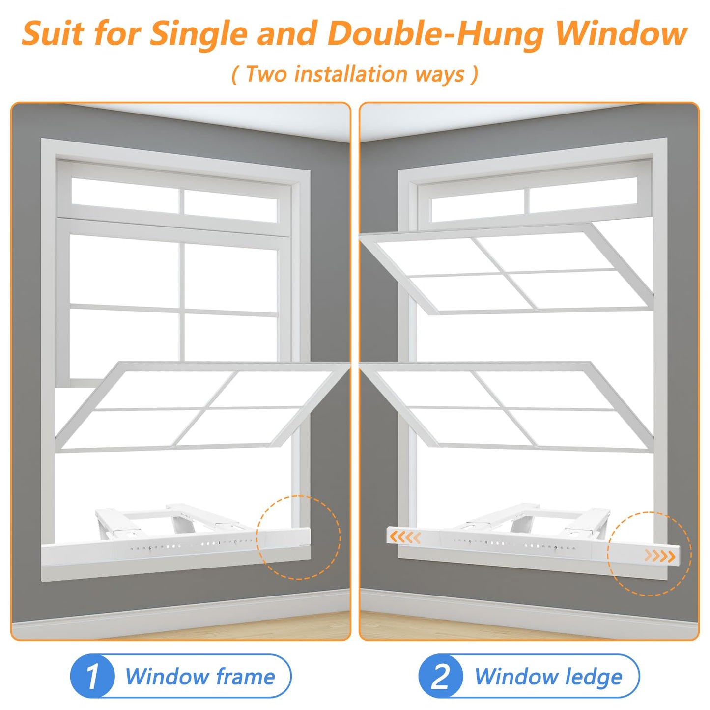 Luxiv No Drill Air Conditioner Support Bracket, Heavy Duty Adjustable Support for 5000-24000 BTU Units, Double Pole Design Fits Single or Double Hung Windows (Regular)