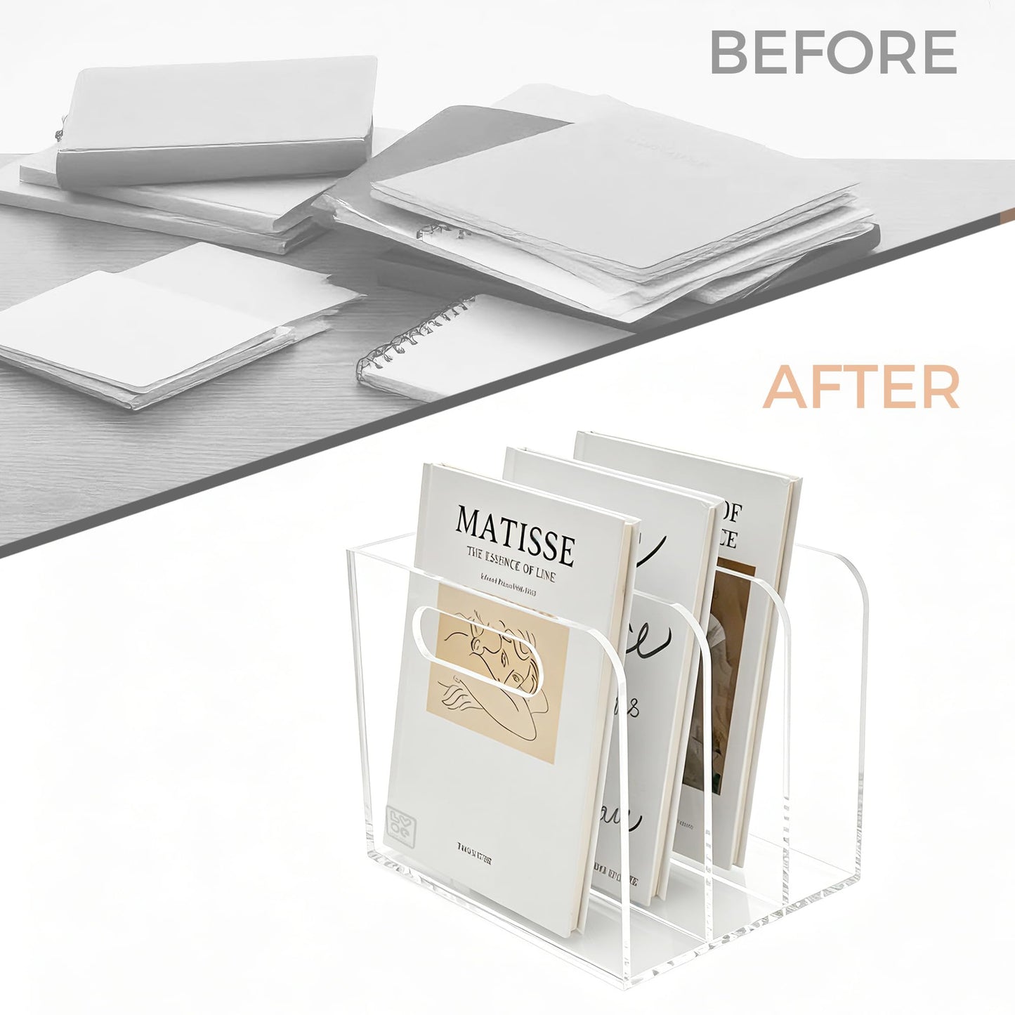 Lovemolly 3-Slot Clear Acrylic Magazine File Holder, Vertical Desk Organizer with Handle – No-Assembly Document Sorter for Office & Home, 7.48 x 6.69 x 6.3 in