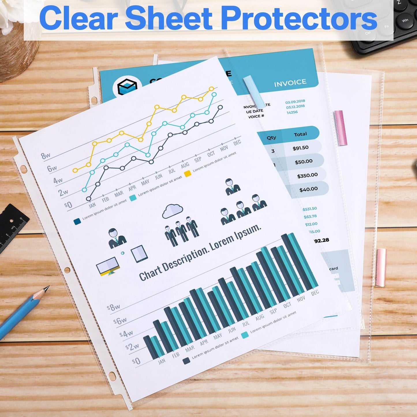 ReliThick 30 Set of 240 Pack Clear Sheet Protectors for 3 Ring Binder with 8 Tab Divider, Letter Size 8.5 x 11 Inch Plastic Sleeves Page Protector for Documents Photos School Office Home Organization