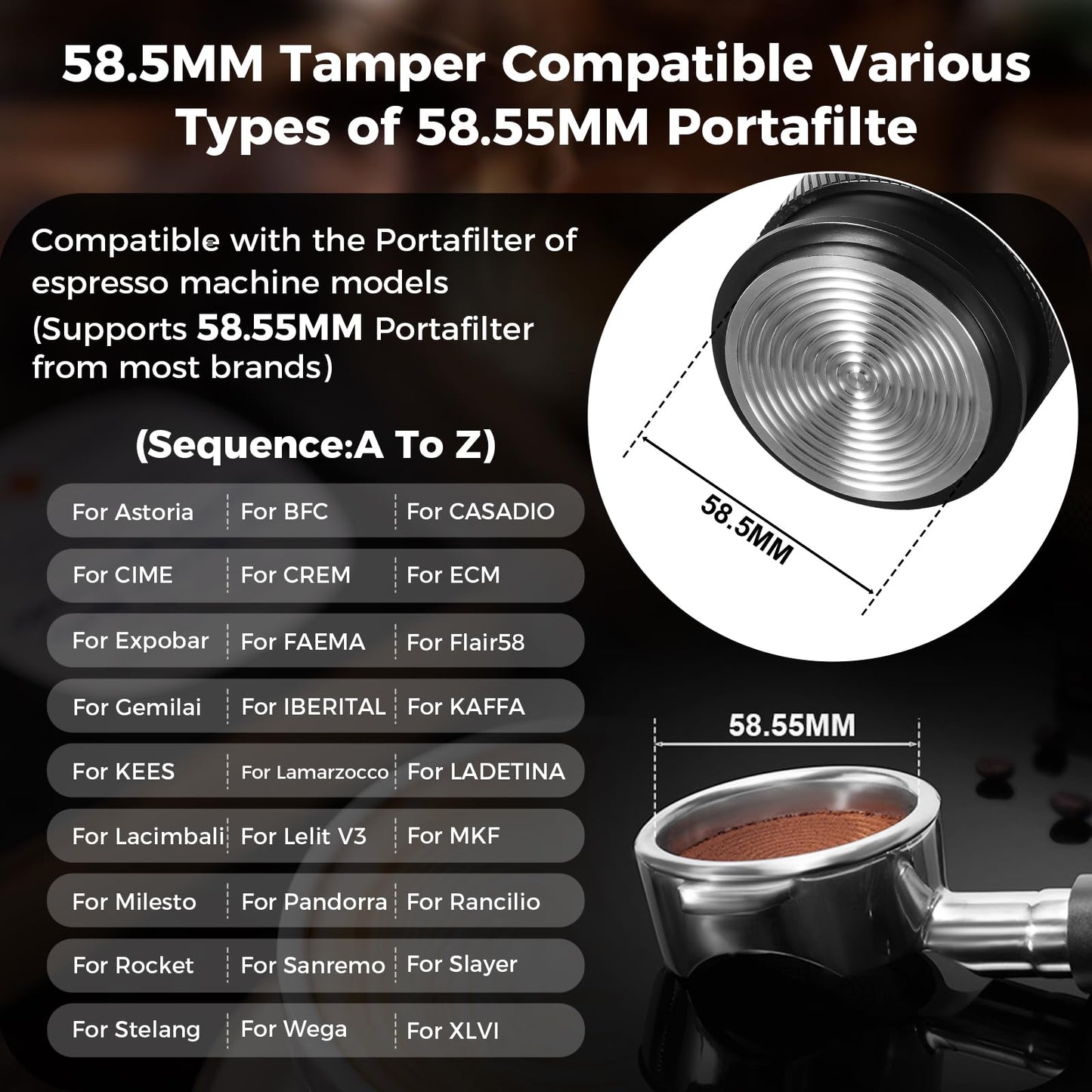 IKAPE 58mm Espresso Tamper, Premium Barista Coffee Calibrated Tamper with Spring Loaded, 100% Stainless Steel Tamper Compatible with All 58MM Bottomless Portafilter (Black)