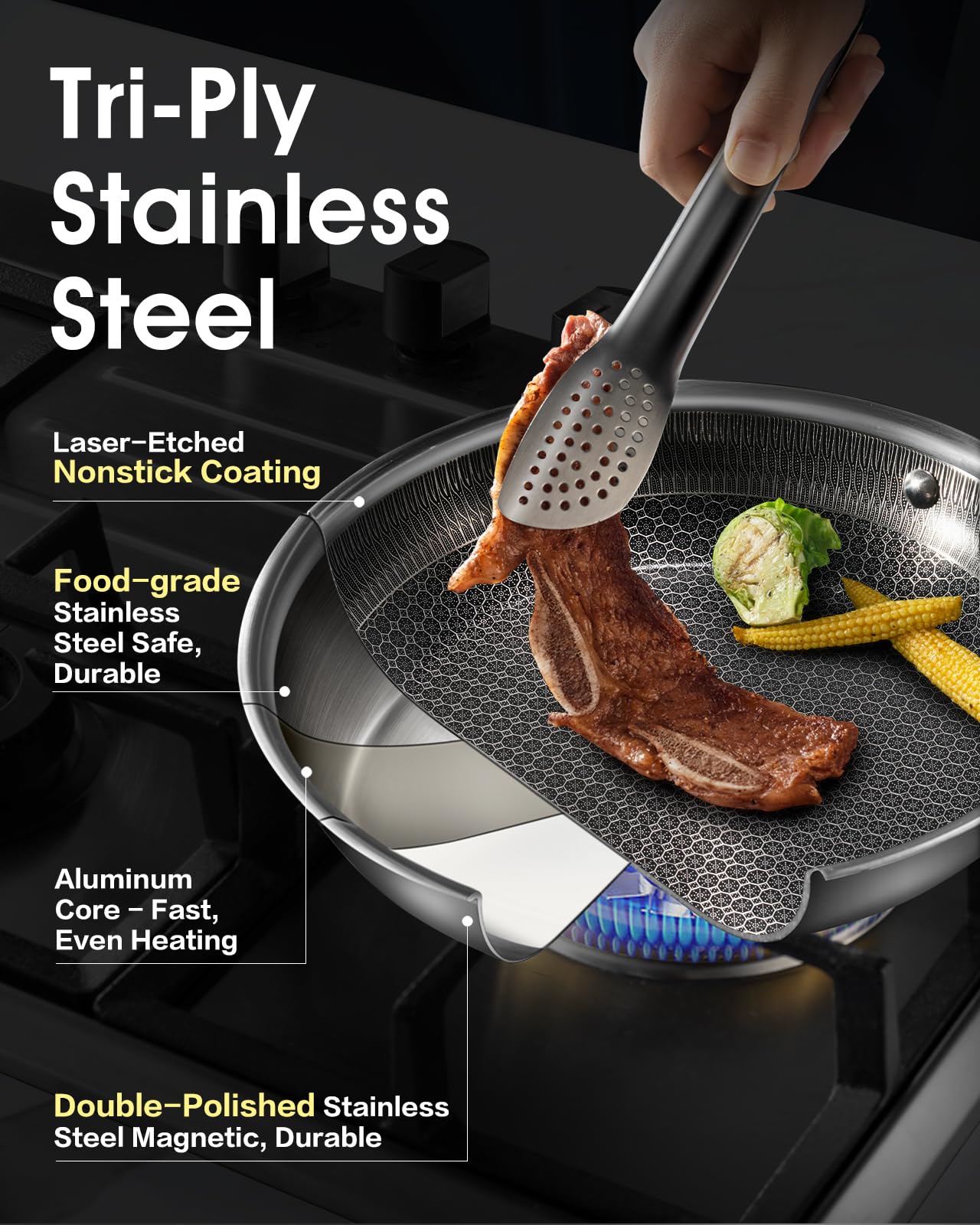 USELUCK Nonstick Frying Pans with Lid,8-Inch Non stick Skillet with Honeycomb Surface,Dishwasher-Friendly,Oven-Safe,PFAS-Free,Compatible with All Cooktops.