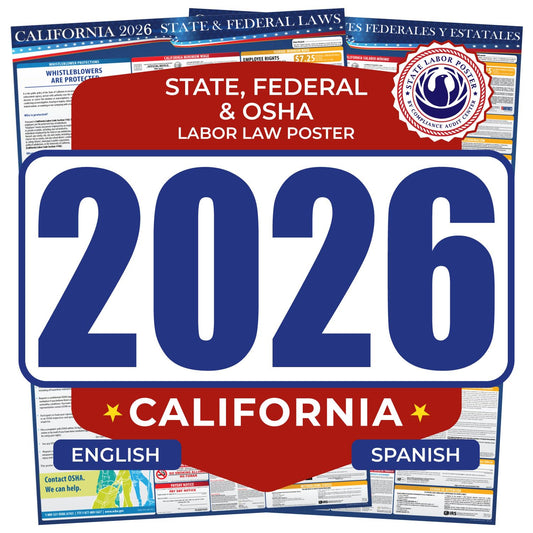 2026 California State and Federal Labor Law Poster - English Spanish Combo - OSHA Workplace Compliant - All-In-One Mandatory Regulations Required Compliance Posting for Employees - 17" x 40" Laminated (Combo)