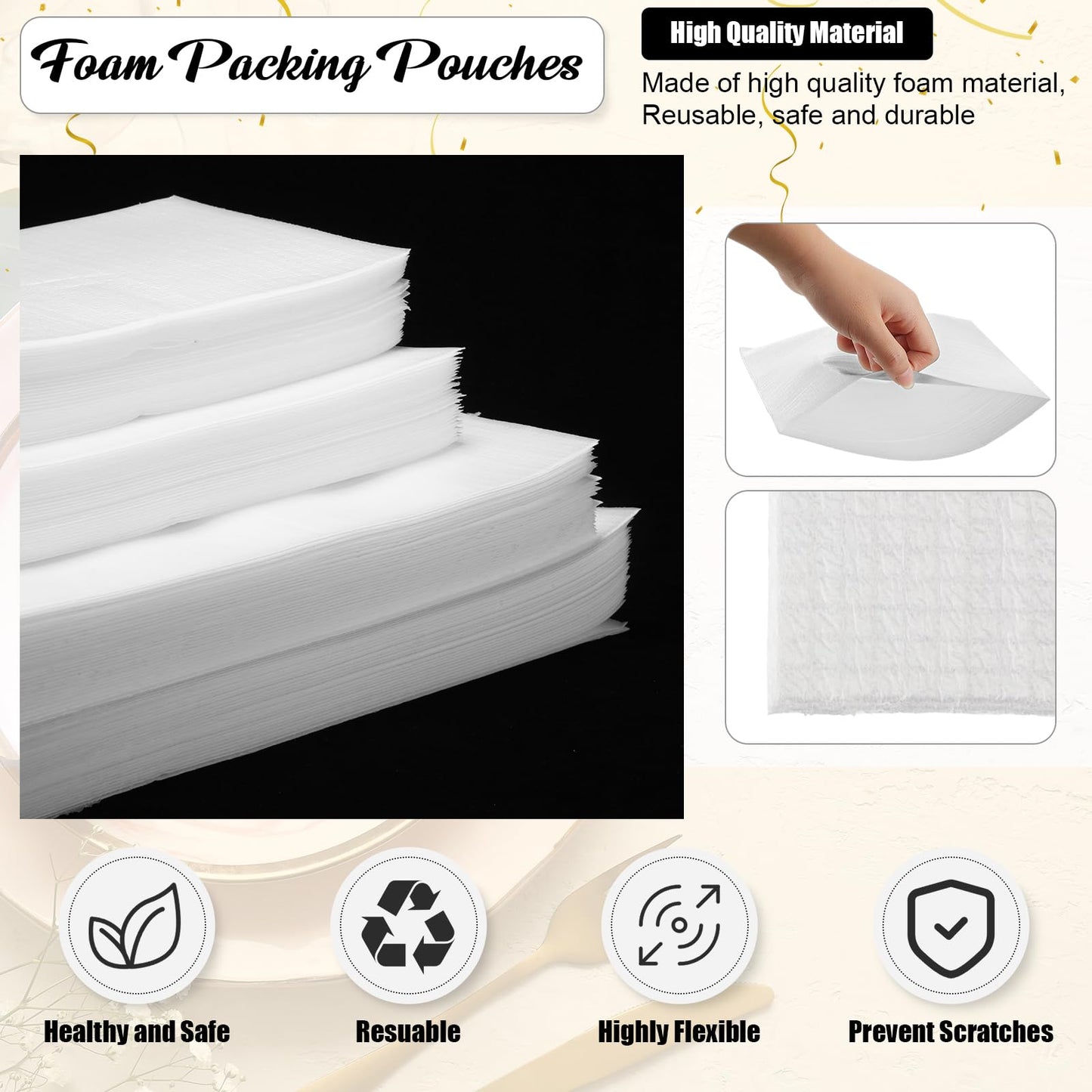 Frienda 240 Pcs Dish Packing Supplies for Moving 60 Foam Sheets 180 Pcs 6-size Plate Sleeves Protective Cushion Pouches for Shipping, Storing Glassware, China & Dinnerware