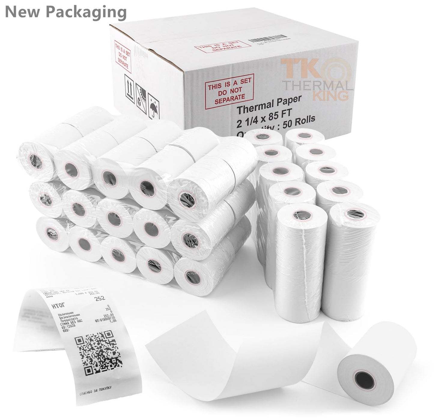 TK Thermal King, (50 Rolls) 2 1/4" x 85' Thermal Paper, POS Receipt Paper for Retail Business Cash Register, Fits Most Credit Card Terminal