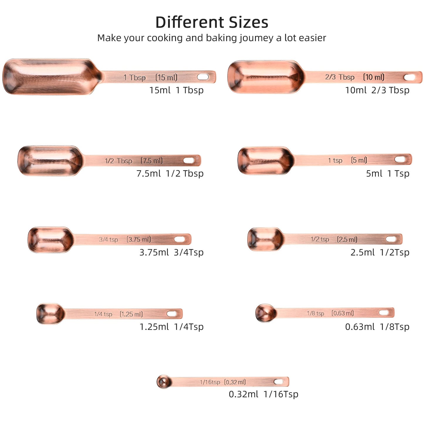 Smithcraft Measuring Cups and Spoons Set, Copper Measuring Cups and Spoons Set for Dry & Liquid, Metric&US 7 Stainless Steel MeasureR Cup&9 Spoon Leveler & Measure Enquivalents for Kitchen & Baking