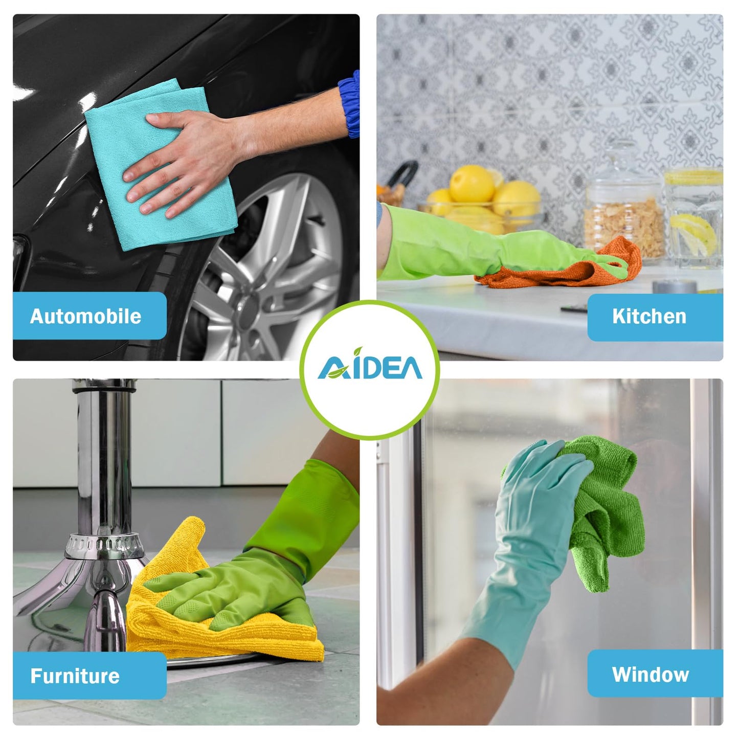 AIDEA Microfiber Cleaning Cloth, 200PK, Absorbent Shop Rags, Microfiber Towels for Cars, Kitchen Towels, Dusting Cloth for Home, Window, Cleaning Supplies, 12"×12"