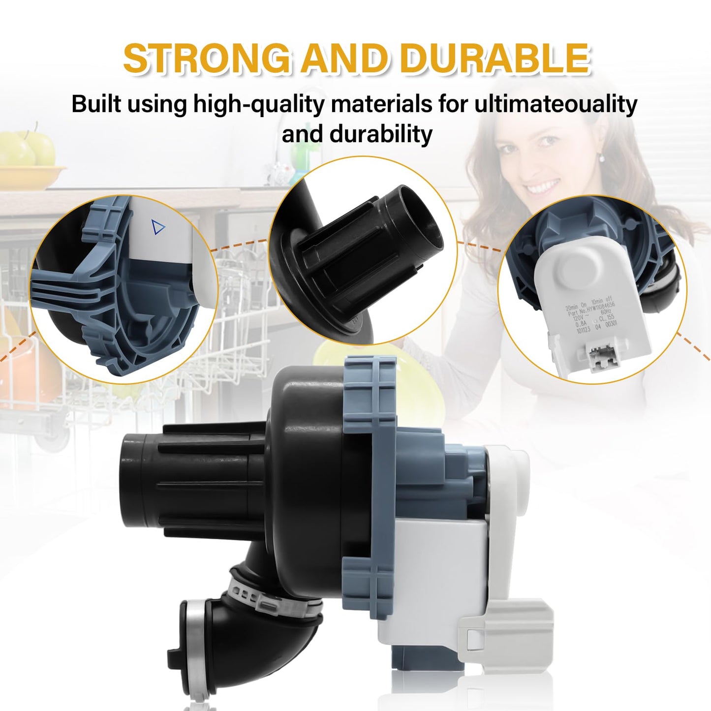 W11084656 Dishwasher Circulation Pump & Motor Assembly Compatible with Kenmore, Whirlpool, KitchenAid, Amana, Replacement Part: 4534097, PS12070585, W10805387, W10854710, AP6050340
