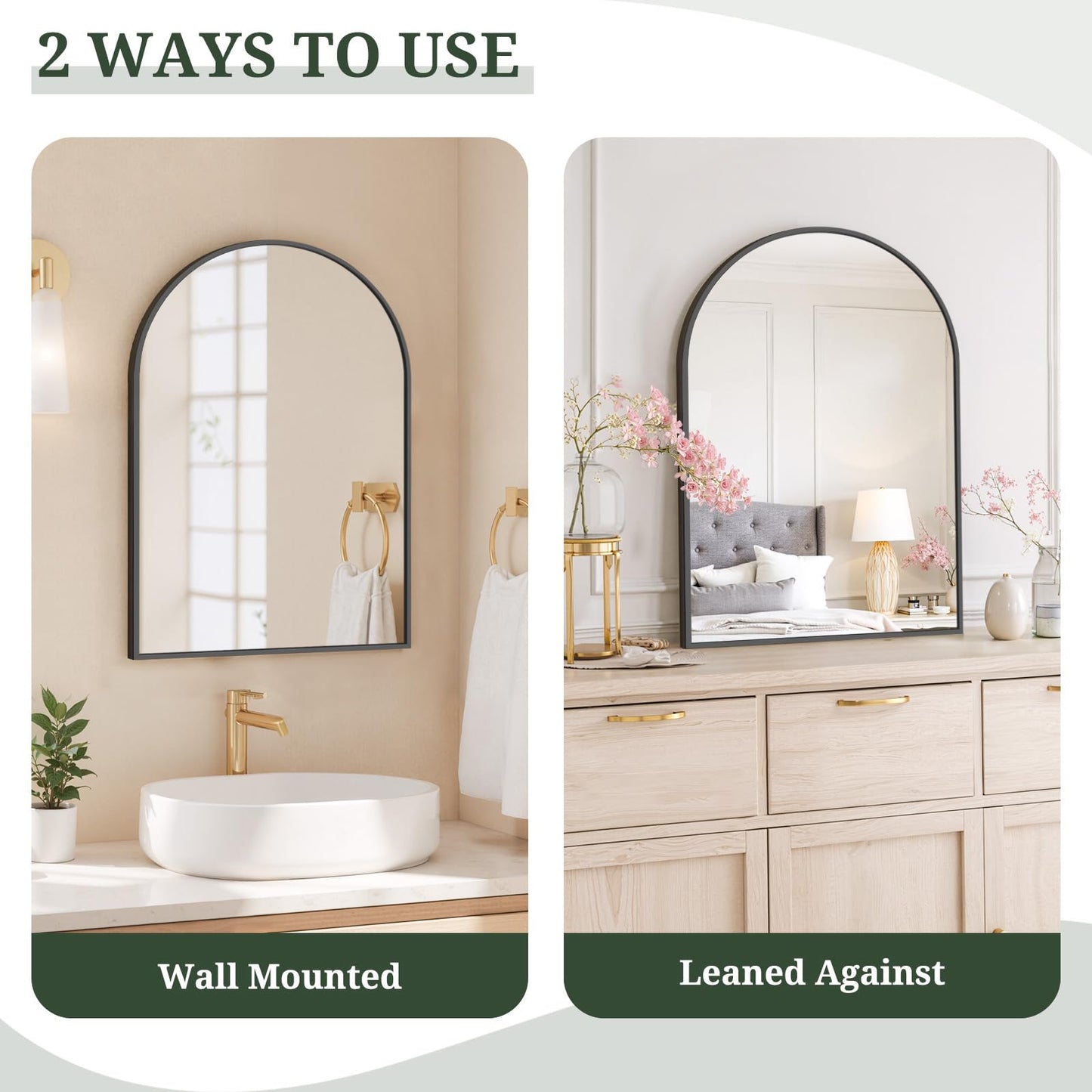 Arched Wall Mirror 30x20 Inch Black Bathroom Vanity Mirror with Metal Frame, Modern Arch Mirror for Bedroom, Living Room, Entryway, Wall Mounted Decorative Mirror