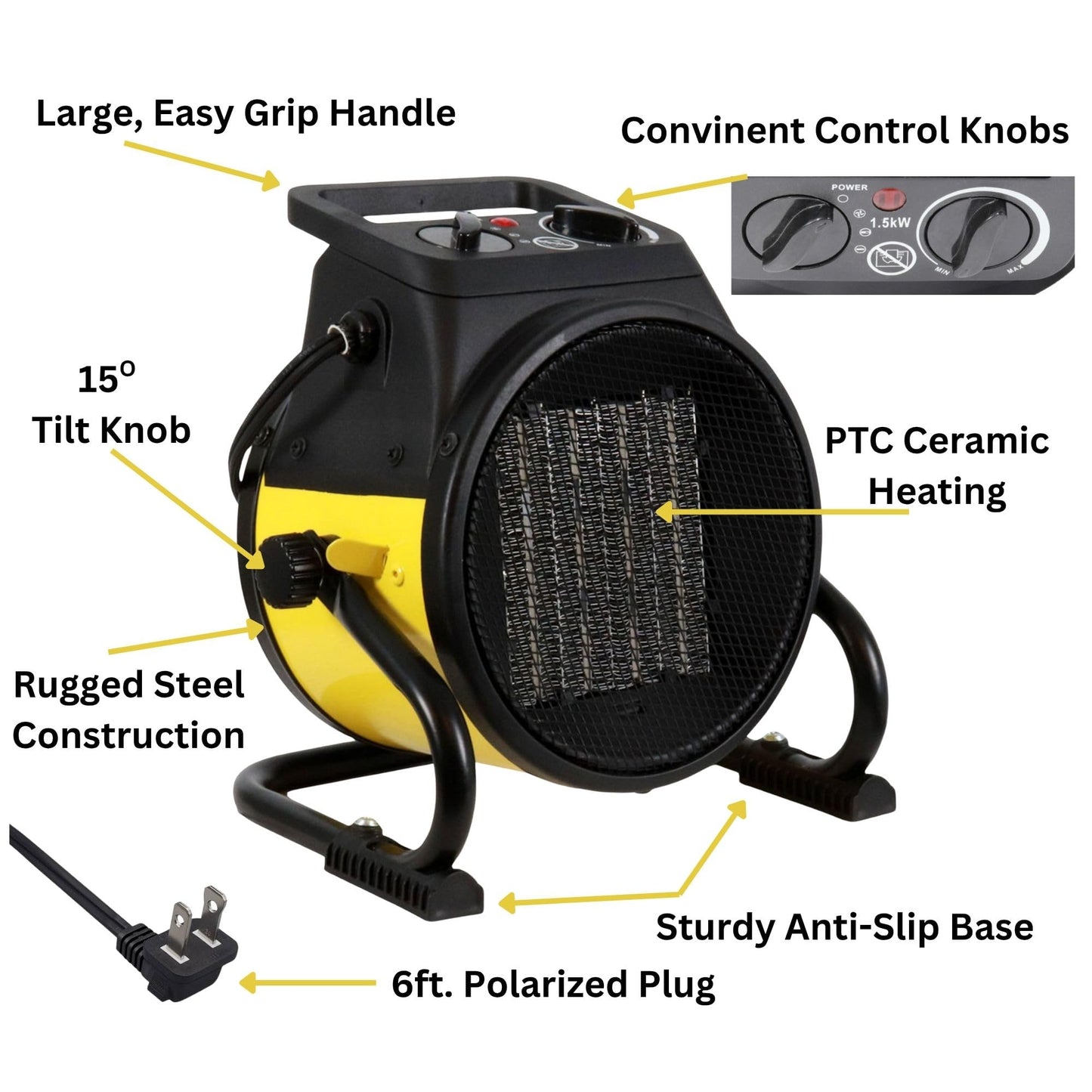 Dura Heat EUH1465 Electric Forced Air Heater with Pivoting Base 5,120 BTU, Yellow