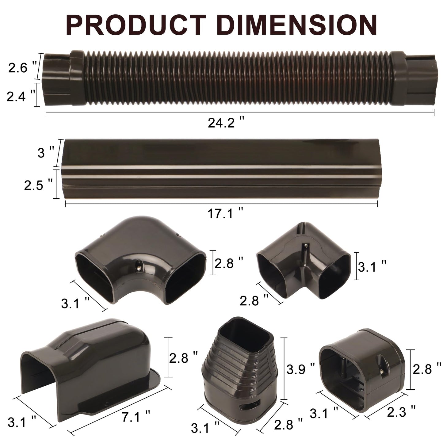 HOXHA 3" W 10Ft L Brown Line Set Cover Kit for Mini Split Air Conditioners Decorative PVC Slim Line Cover for Central AC & Heat Pumps Systems Tubing Cover