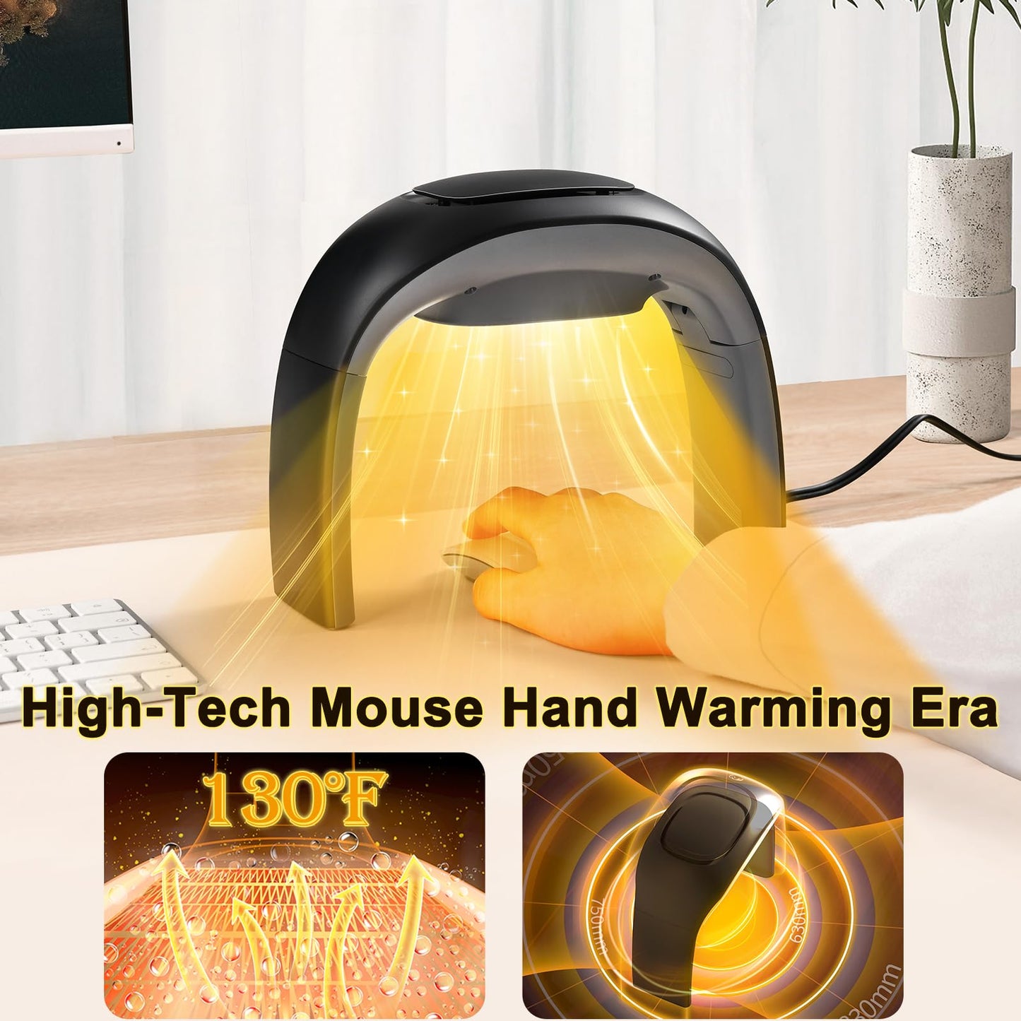 Nauttxon Desk Mouse Pad Hand Warmer Super Quiet, 110v 100w Heated Mouse Pad Hand Warmer, Personal Desk Heater Energy Efficient Ceramic Office with Thermostat Low Wattage - Black