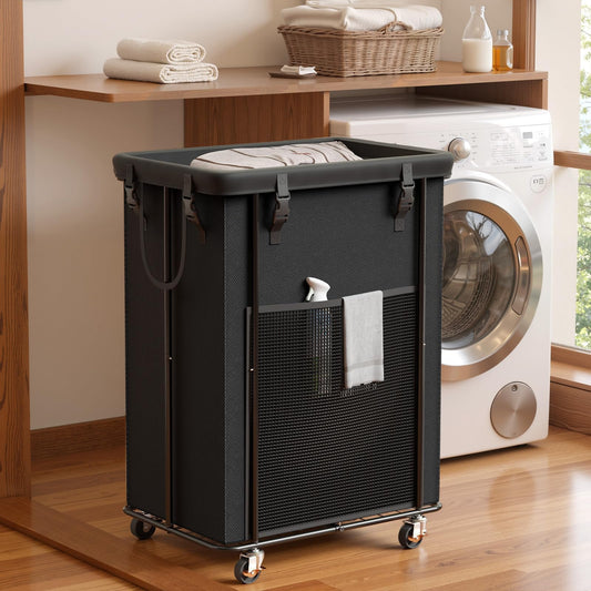 200L Laundry Hamper with Wheels, Rolling Laundry Basket with Metal Frame and Removable Bag, Large & Tall Dirty Clothes Hampers for Bedroom Aesthetic, Laundry Room, Bathroom, Dorm-Black