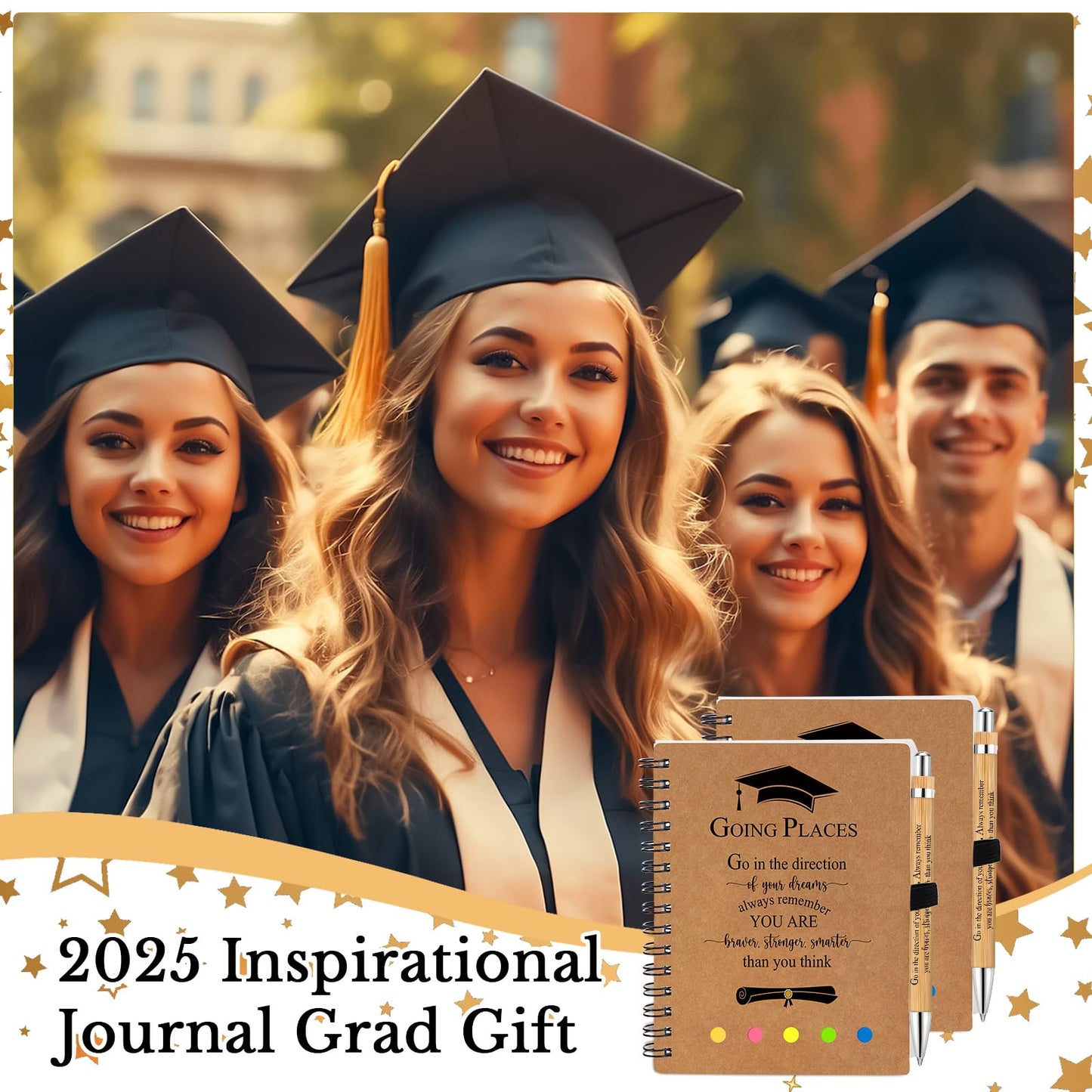 Dinifee 20 Set Graduation Gift Bulk 2026 Inspirational Spiral Kraft Notebook with Sticky Note Bamboo Ballpoint Pen Notepad for Graduation Party Favors Teacher Graduate