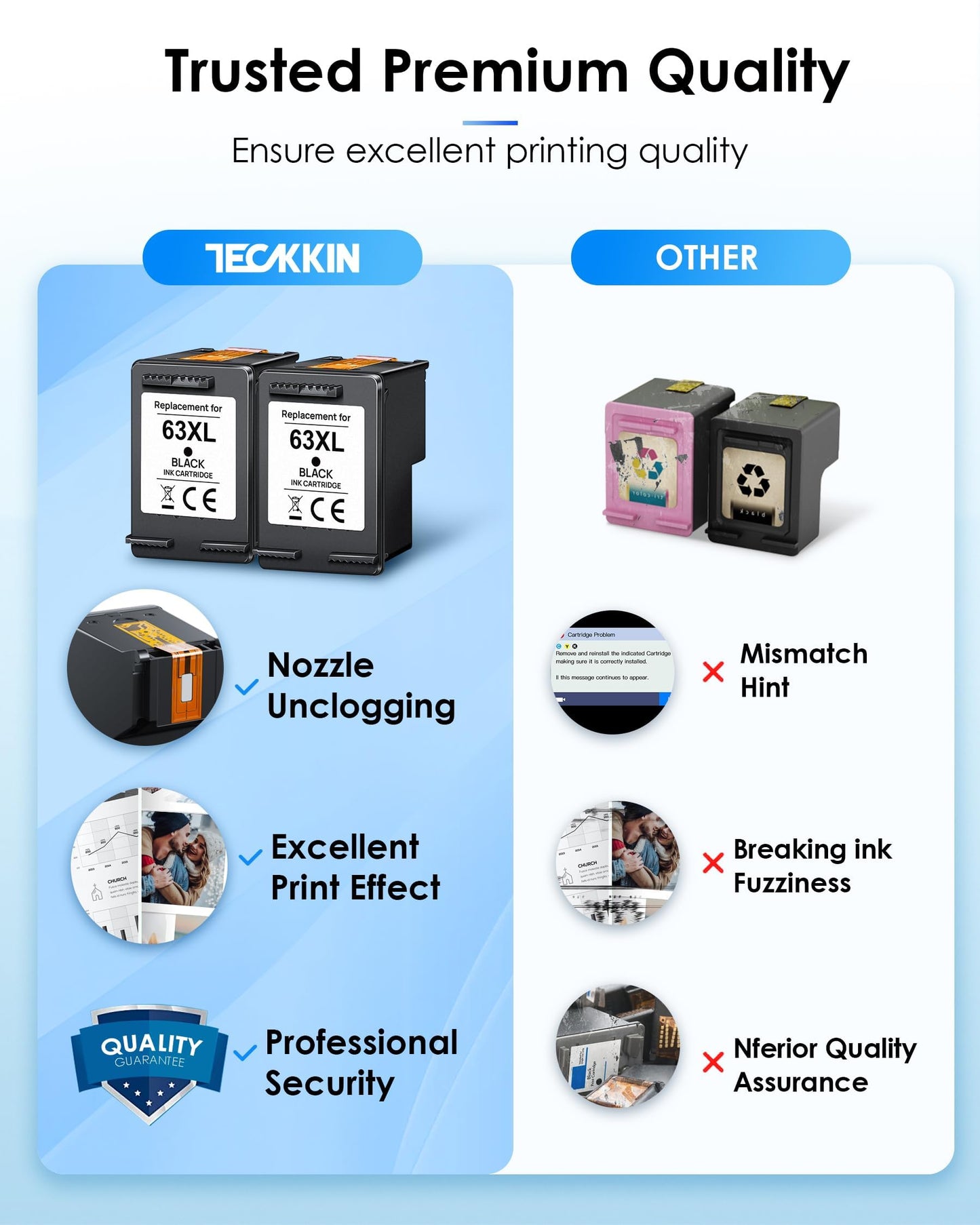 63XL Black Ink Cartridge for HP Ink 63 Replacement for HP 63 Black Ink Cartridge Works with HP Envy 4520 4512 OfficeJet 4650 3830 5255 5258 DeskJet 1112 2130 3630 2138 3634 F6U64AN (2 Black Pack)
