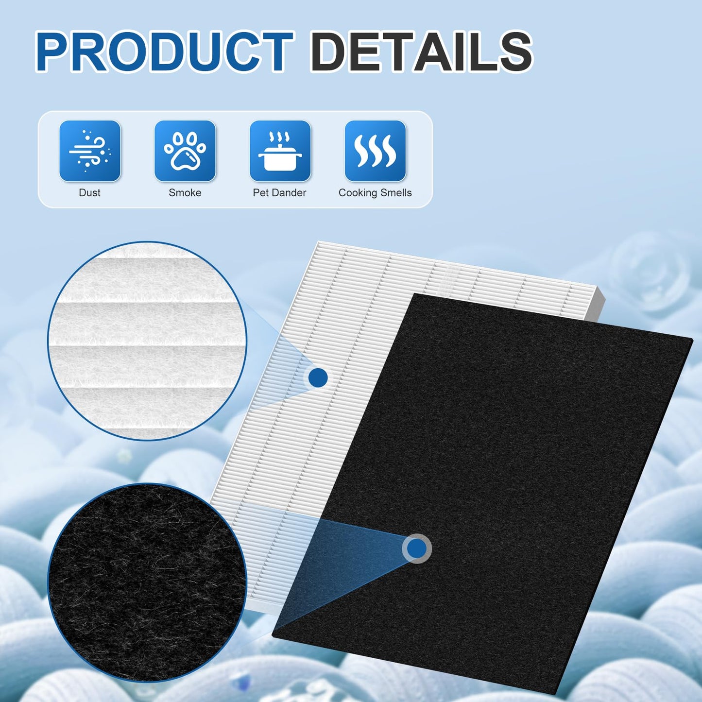 ADDUBEAU D360 Replacement Filter D3 Compatible with Winix D360 Air Puri-Fier, 2 H13 True HEPA Filters + 8 Activated Carbon Pre-Filters, Part Number 1712-0101-02