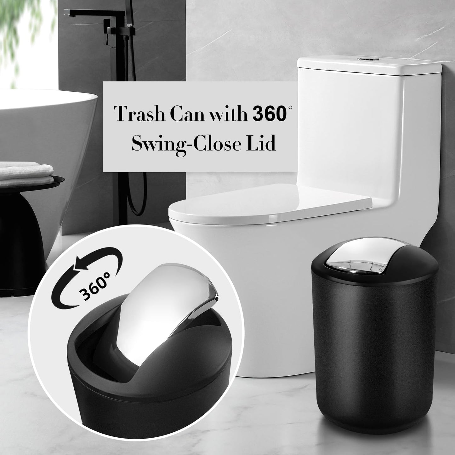 ALPIRIRAL Black Bathroom Accessories Set, 10Pcs Bathroom Accessory Set with Trash Can, Soap Dispenser and Toothbrush Holder, Soap Dish, Cotton Ball & Qtip Holder, Toilet Brush Holder, Tissue Box Cover