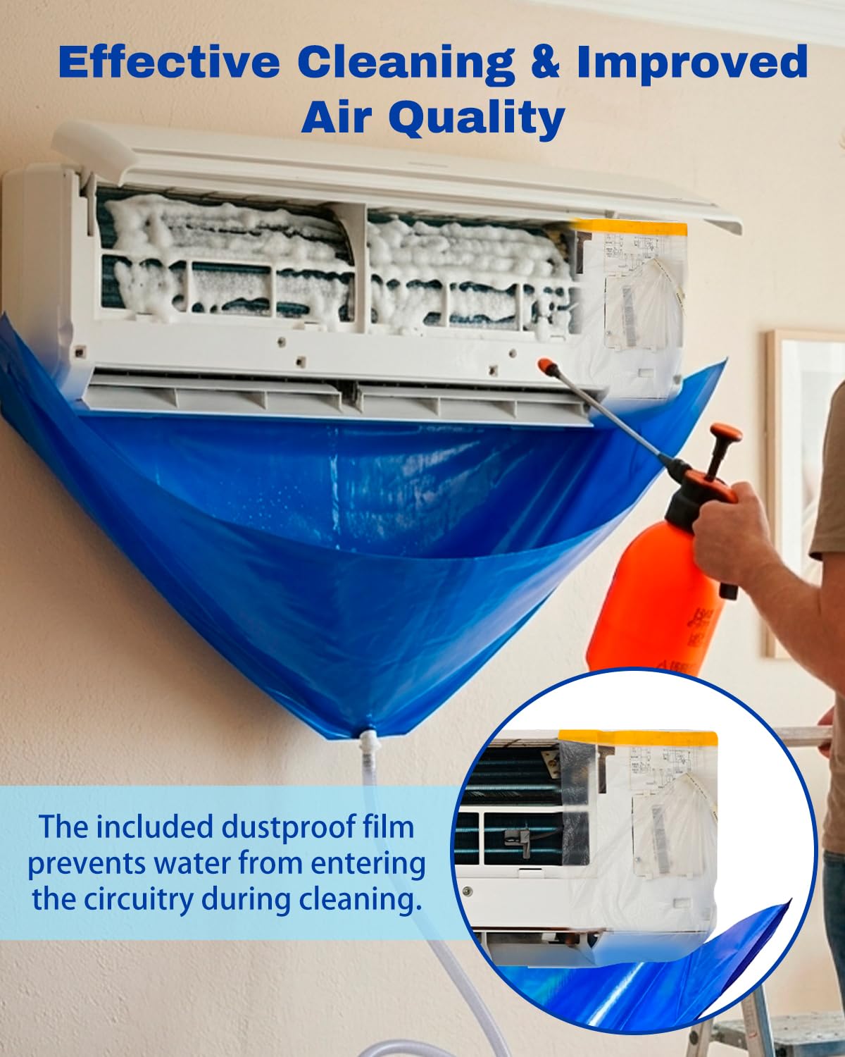 Piemow Mini Split Cleaning Kit - 14 Pcs Air Conditioner Cleaning Accessories, AC Flush Kit Includes 2L High Pressure Sprayer, Split Clean Bag, Drain Hose, Brush and More