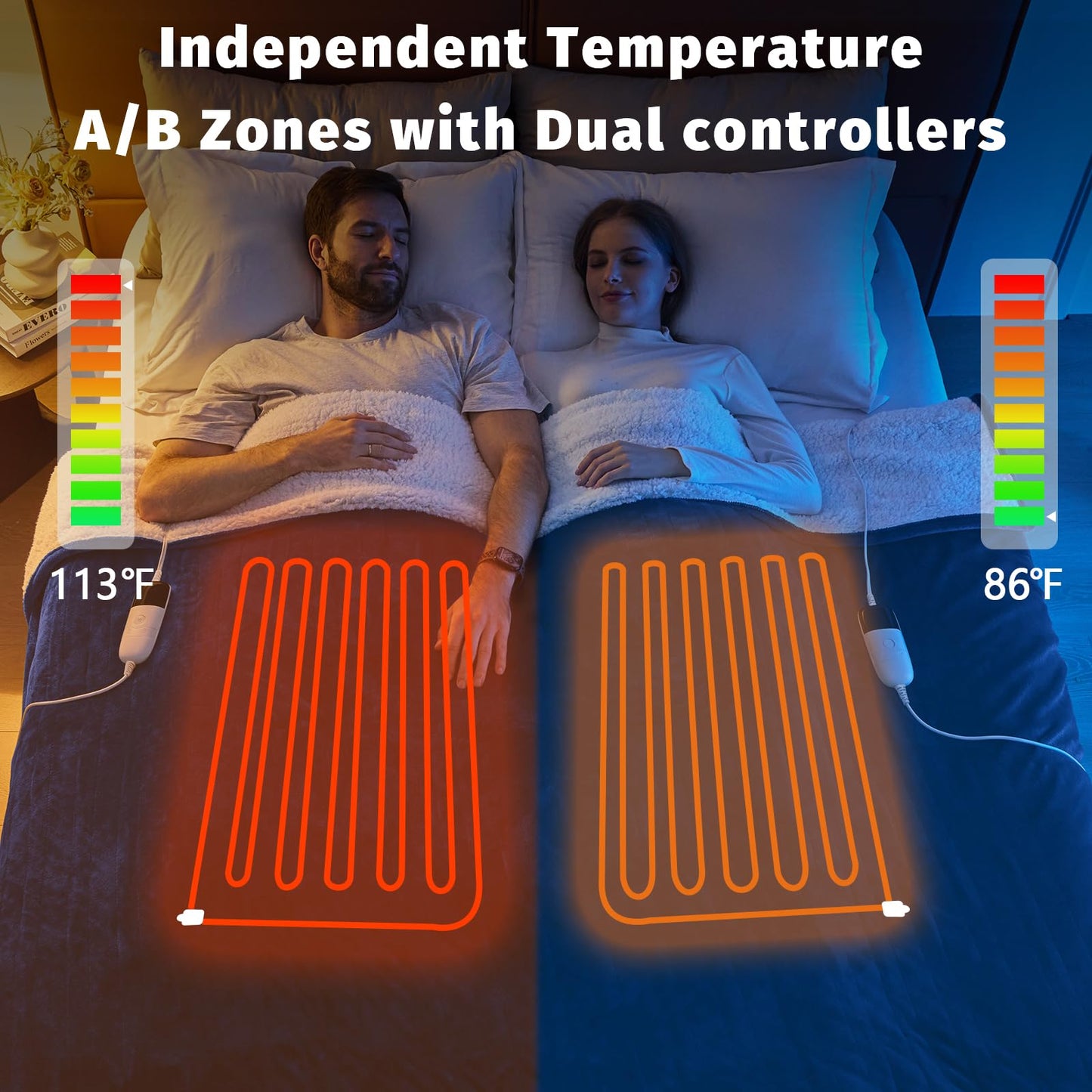Heated Electric Blanket Queen Size - 84" x 90" Heating Blanket with Dual Control, 10 Heating Levels & 8 Hours Auto Off, Soft Warm Flannel Blanket, Christmas Birthday Gifts for Senior Grandma