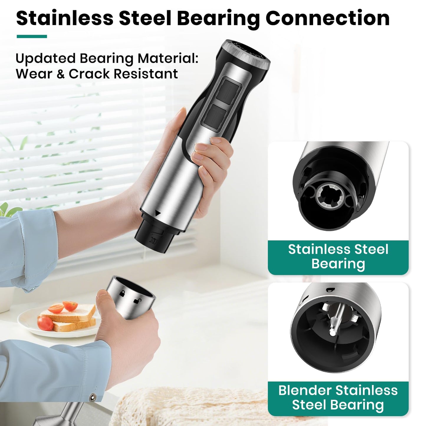 Colarlemo 1800W Immersion Blender Handheld 4-in-1 Hand Blender Stick for Ice Crushing Smoothie, Baby Food, Soup, 8 Speed Hand Mixer Turbo Boost Stainless Steel Blade with Whisk, Chopper, Beaker