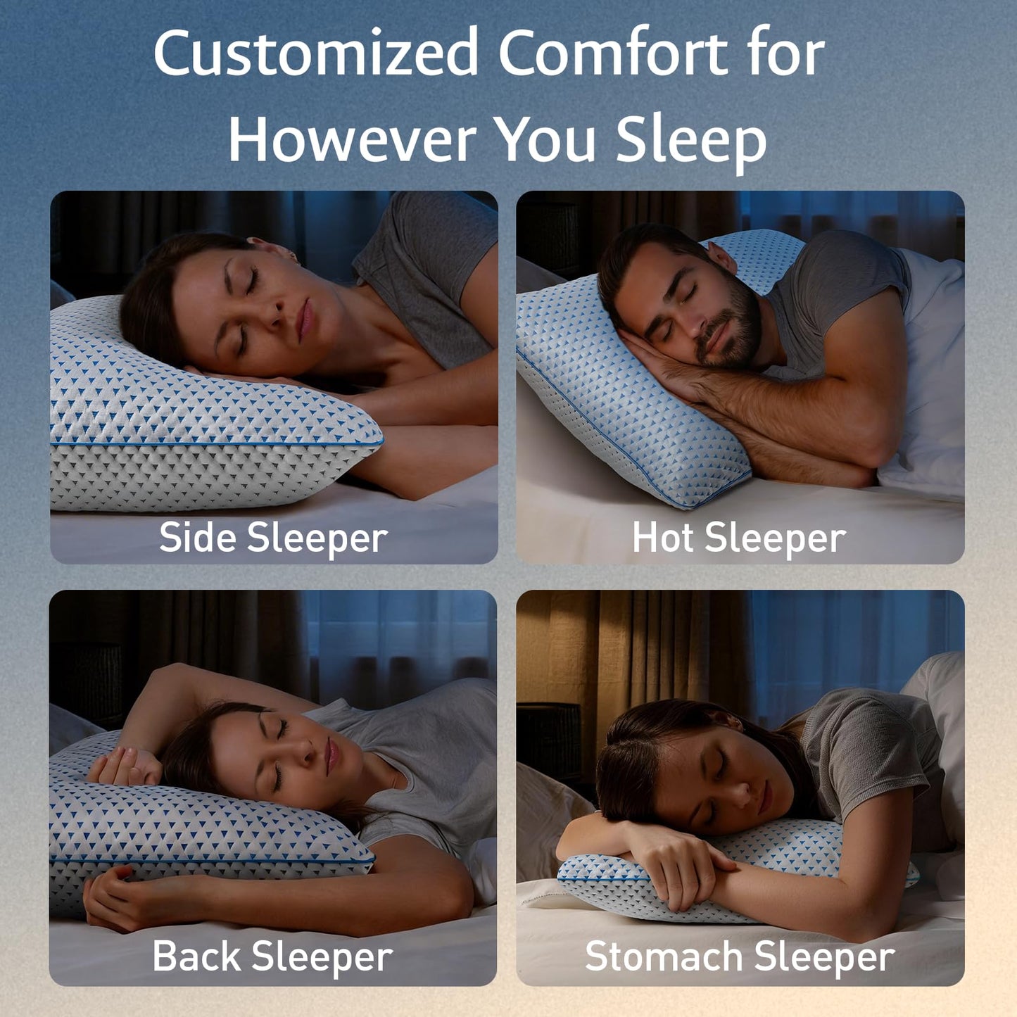 Cooling Gel Memory Foam Pillows Queen Size Set of 2 for Sleeping, Bamboo Rayon Adjustable Firm Shredded Foam Cool Bed Pillows 2 Pack for Side, Back, Stomach, Hot Sleepers Soft Yet Support, CertiPUR-US