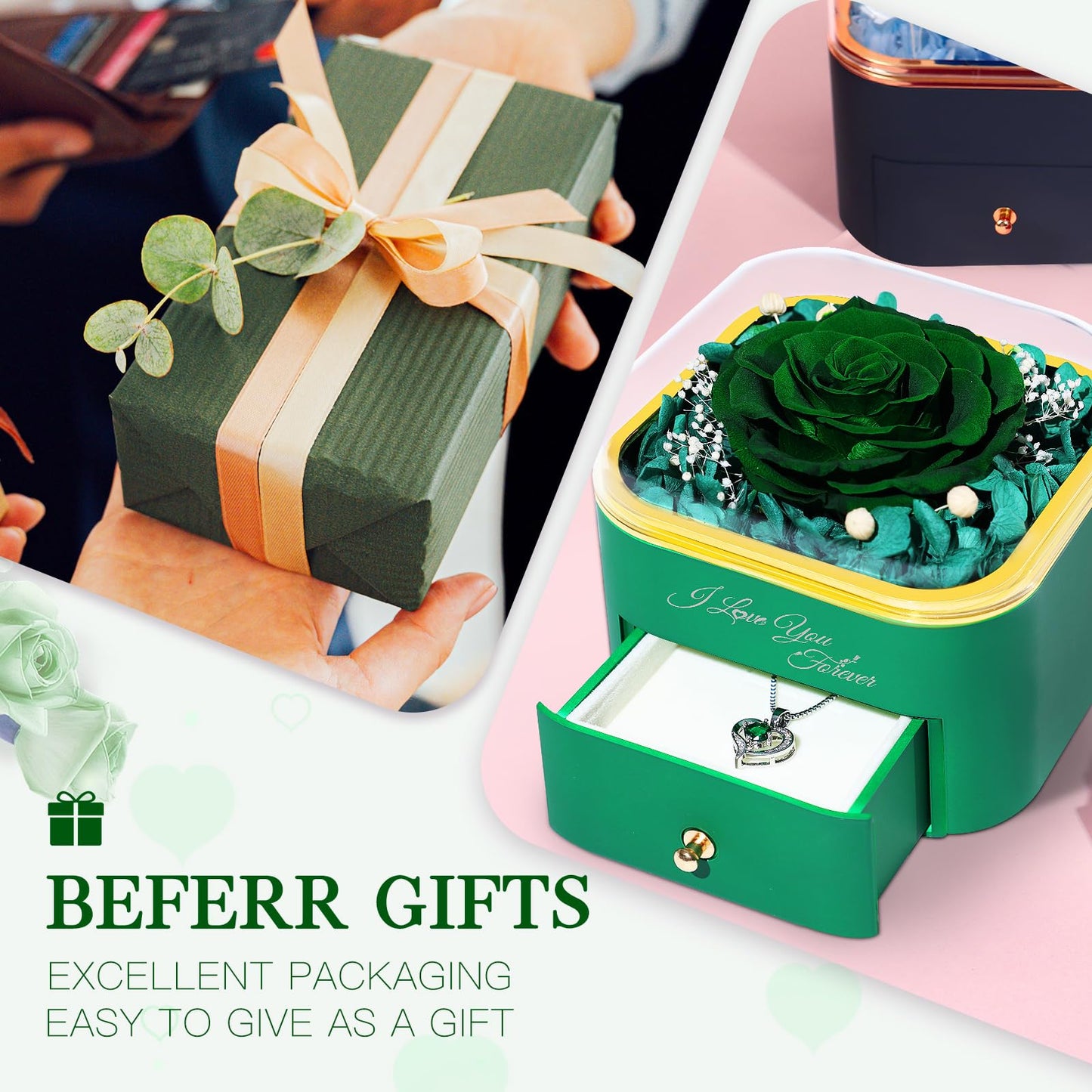 Beferr Birthday Gifts for Women Preserved Real Rose with Necklace Eternal Roses Forever Flowers for Delivery Anniversary Mothers Gifts for Mom Her Grandma Wife Sister from Daughter Son