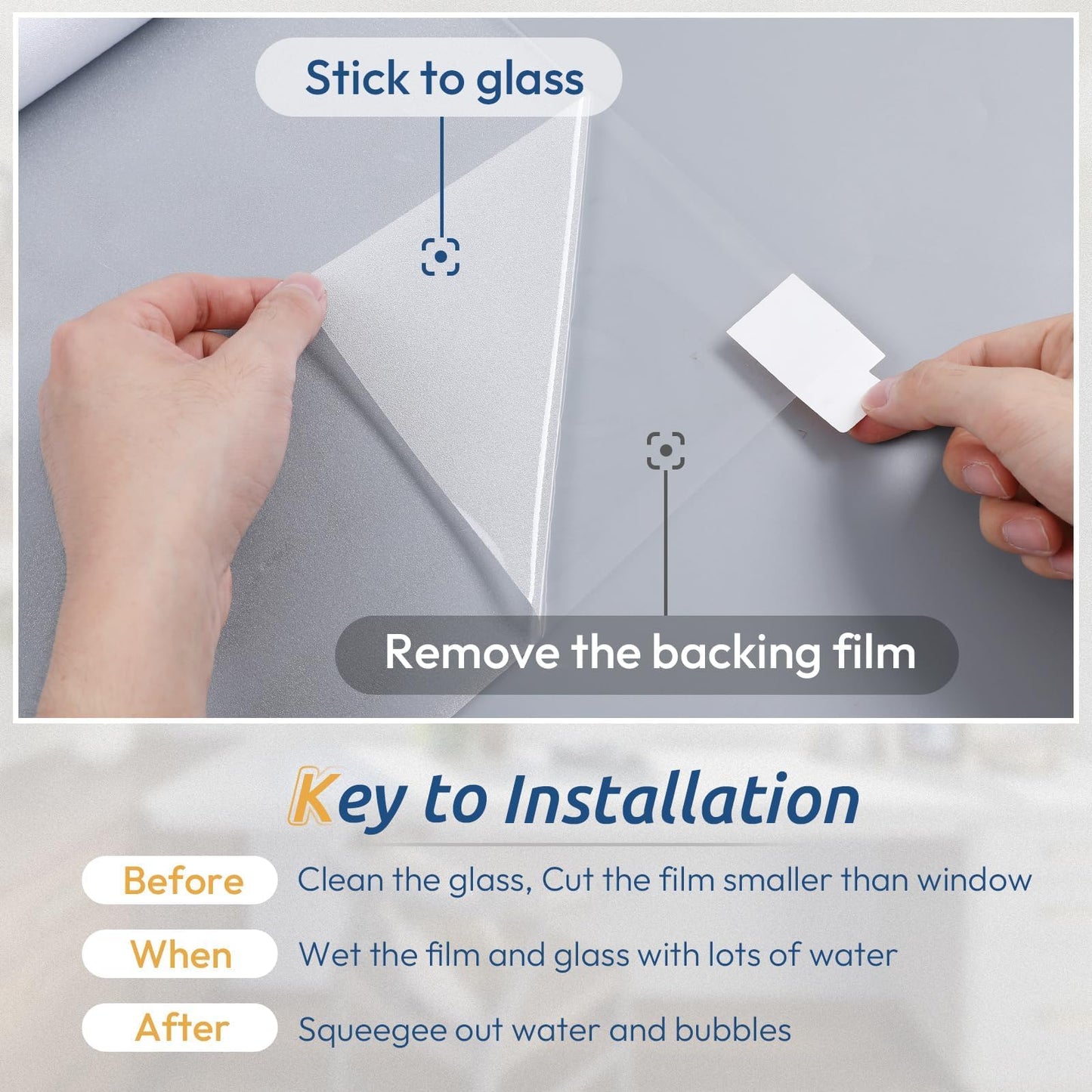 rabbitgoo Window Privacy Film, Frosted Glass Window Clings, Static Cling UV Heat Blocking Door Stickers for Home Bathroom, Removable Indoor Decal Coverings Day and Night, Pure, 23.6 x 157.4 Inches