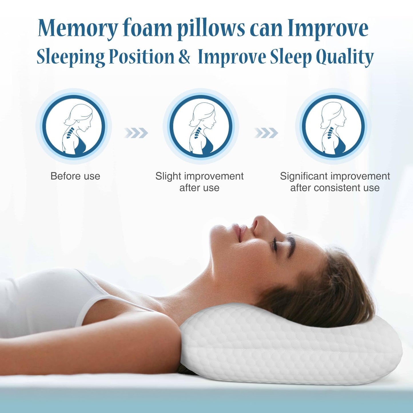OLIXIS Memory Foam Pillow for Sleeping, 2 Pack Queen Bed Pillows, Pressure Relieving Cervical Support, Adjustable Loft, Removable Washable Cover, Gel Cooling Mesh, for Back Side Stomach Sleepers,White