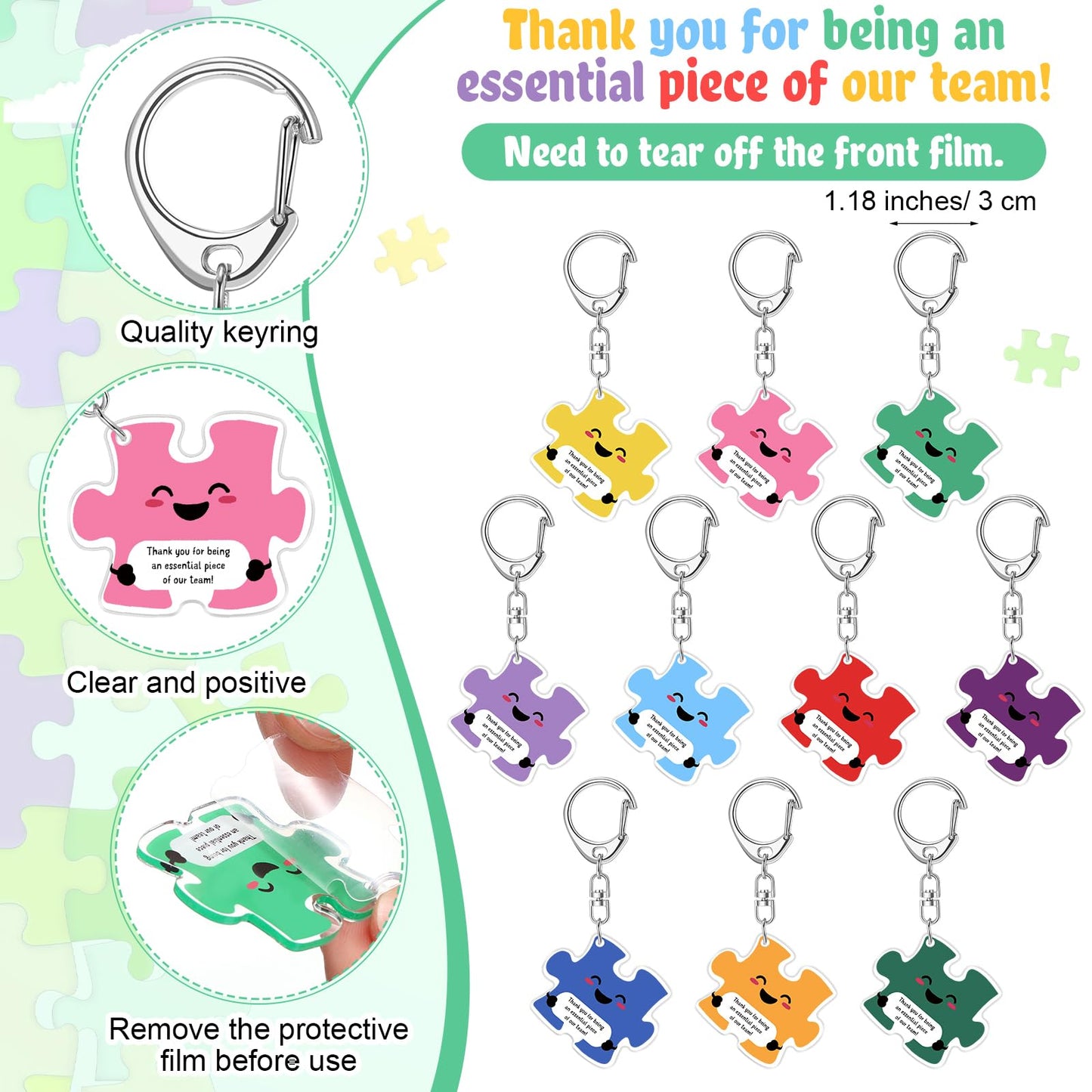 Dunzoom 60 Set CNA Week Gifts Bulk 2026 End of Year Graduation Gifts for Nursing Assistant Teacher Office Staff Employee Appreciation Team Puzzle Keychains & Thank You Pens (Thank You)