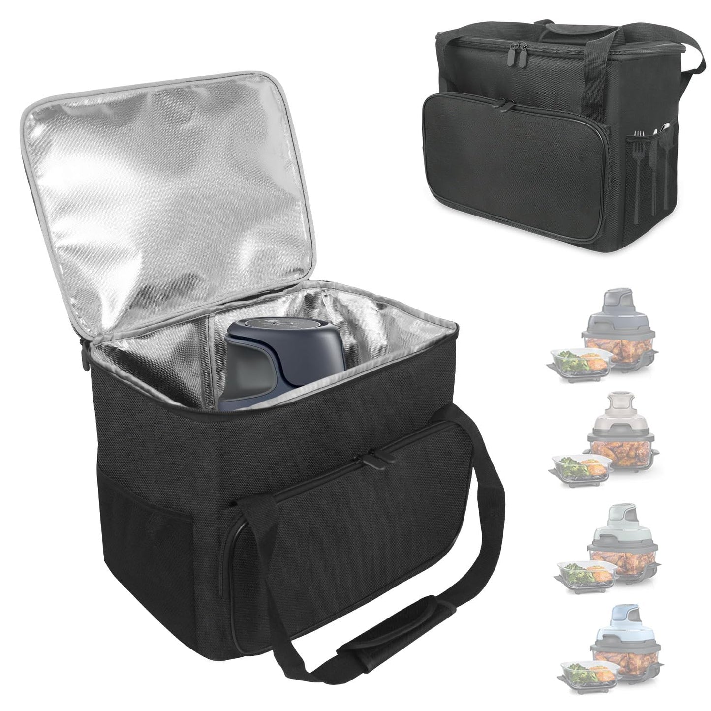 NUENSS-ROR Carrying Bag for Ninja Crispi 4-in-1 Portable Glass Air Fryer FN101GY - Cover for Ninja Crispi Air Fryer - Portable Waterproof Carry Case with Aluminum foil lining & Accessories Pocket