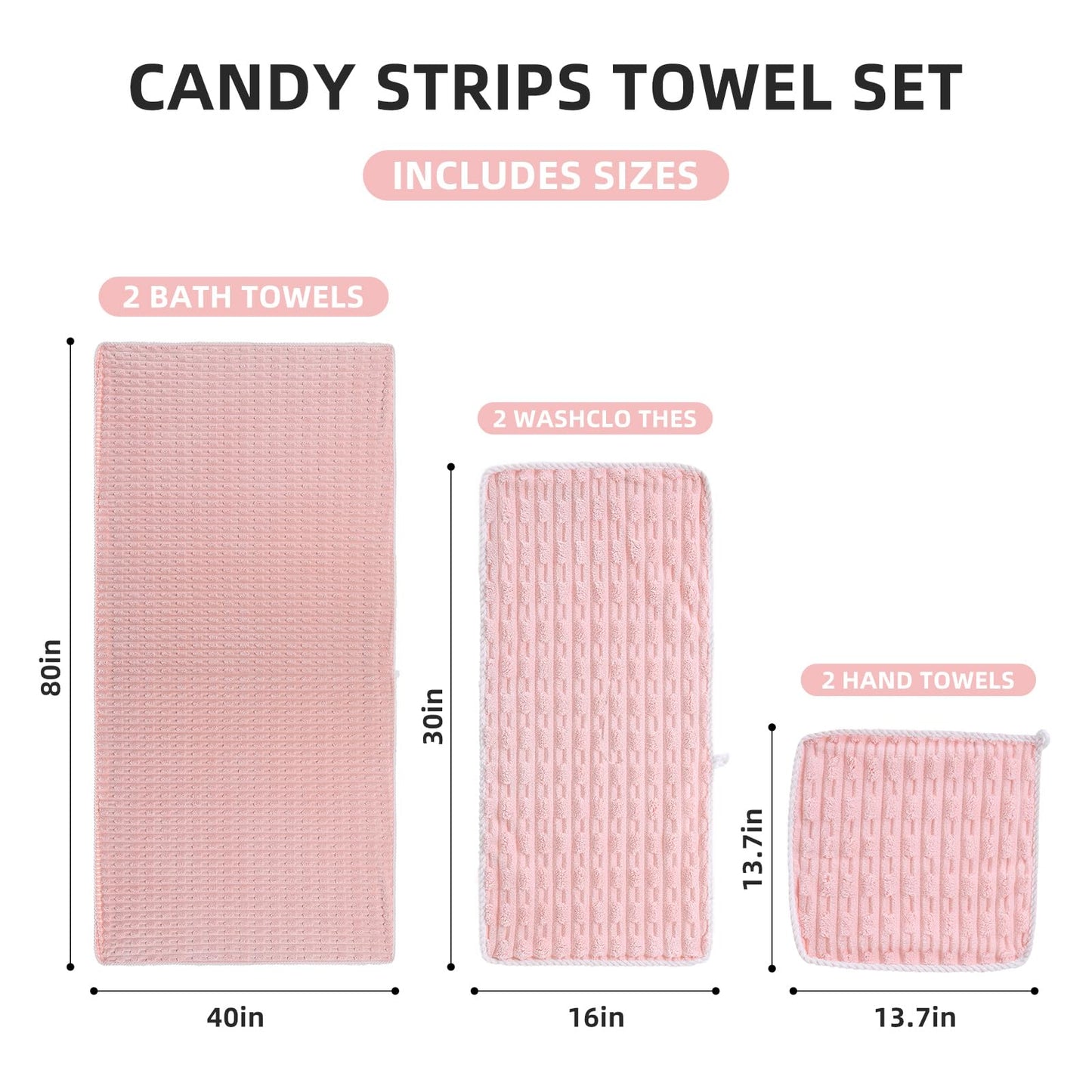 ANKING 40x80 Inches Oversized Bath Sheets Extra Large Bath Towels Set of 6 for Adults Super Soft Quick Dry Lightweight Lint Free Absorbent Stripe Microfiber Shower Towels (Pink,6 Piece)