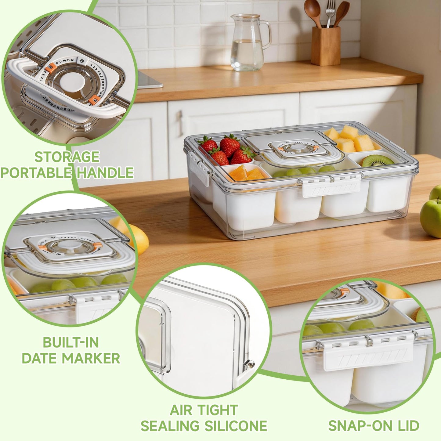 ERABAY Chilled Portable Snackle Box container, Divided Serving Tray, Beach Essentials Insulated Container with Reusable Ice Pack & Bag – Keep Food Hot or Cold On the Go for Adult