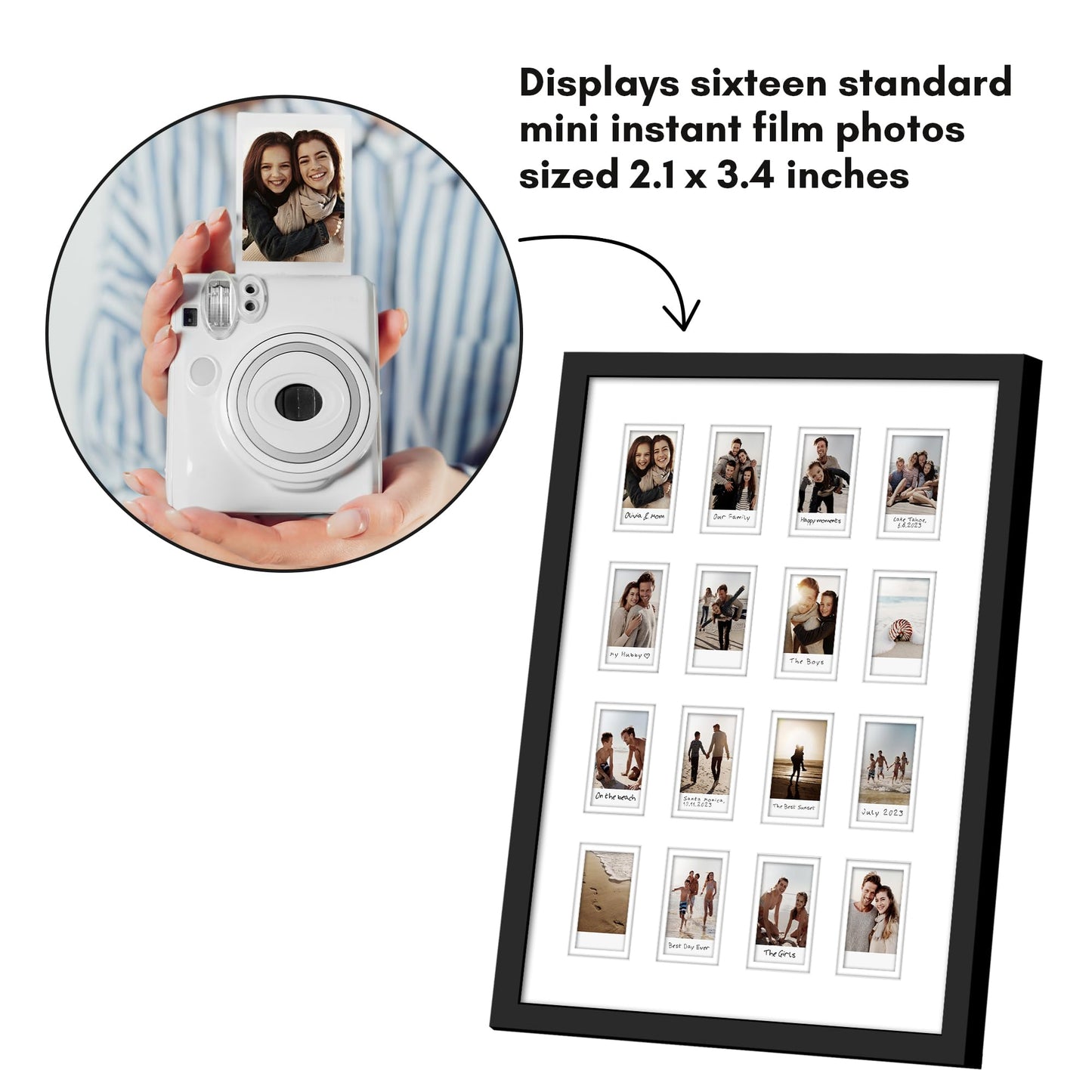 Americanflat 15x20 Picture Frame with 16 Openings for 2x3 Instant-Print Photos - Black Mini Picture Frames for Wall Display with Polished Plexiglass