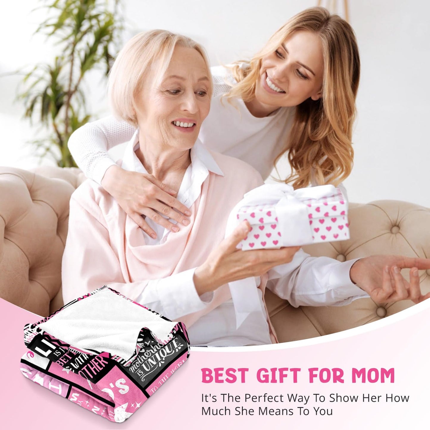 PVDSAVE Moms Birthday Gifts from Daughter Son - Blanket Gifts for Mom - World's Best Mom Ever Gifts - Christmas Valentines Day Mothers Day Birthday Present for Moms - Mother Life Blanket 60"x80"