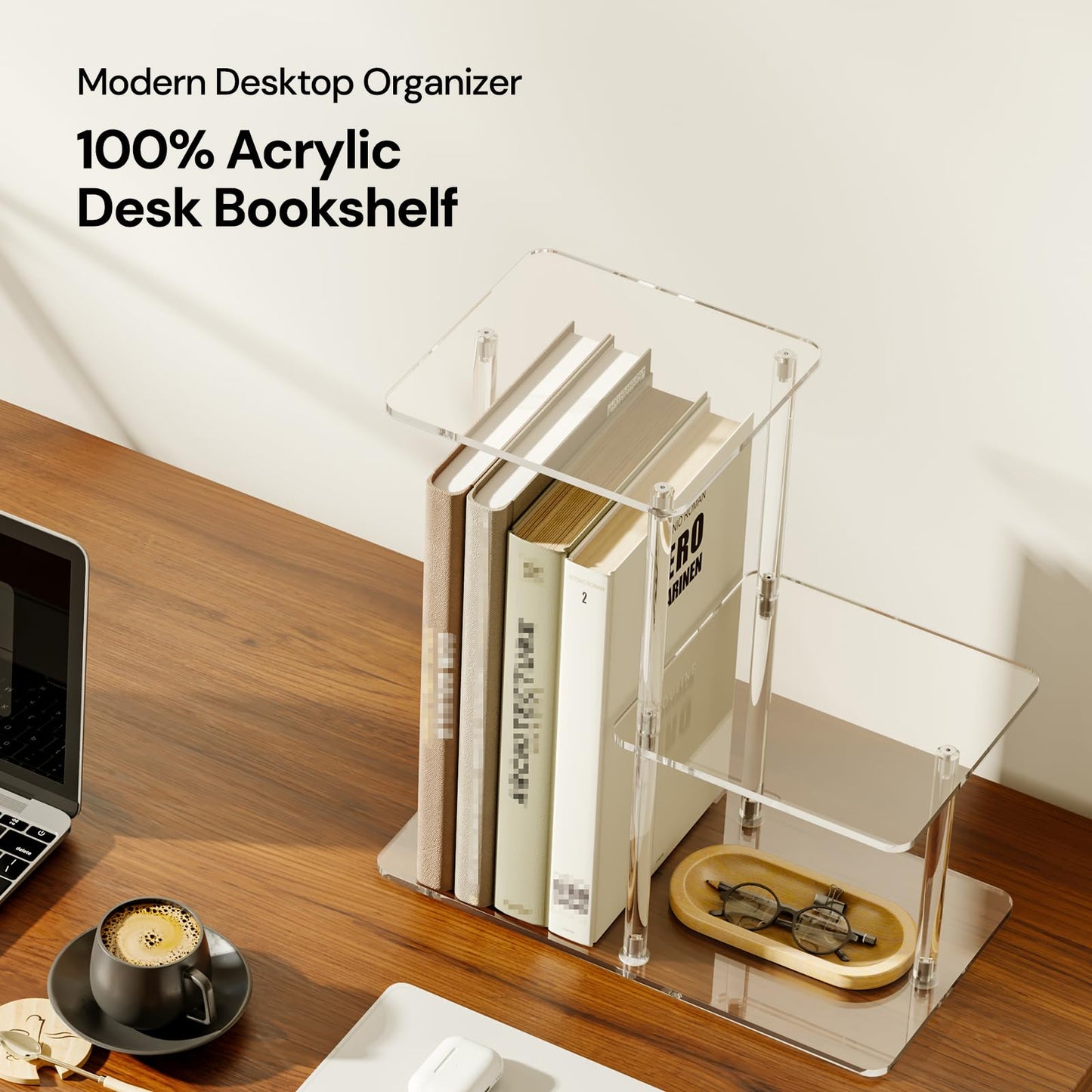 CRTERICX Acrylic Desktop Bookshelf, 7.9" D x 15" W x 15.3" H, Small Desktop Shelves Organizer, 3-Tier Clear Mini Table Top Shelf for Office Supplies and Desk Accessories, Easy Assembly