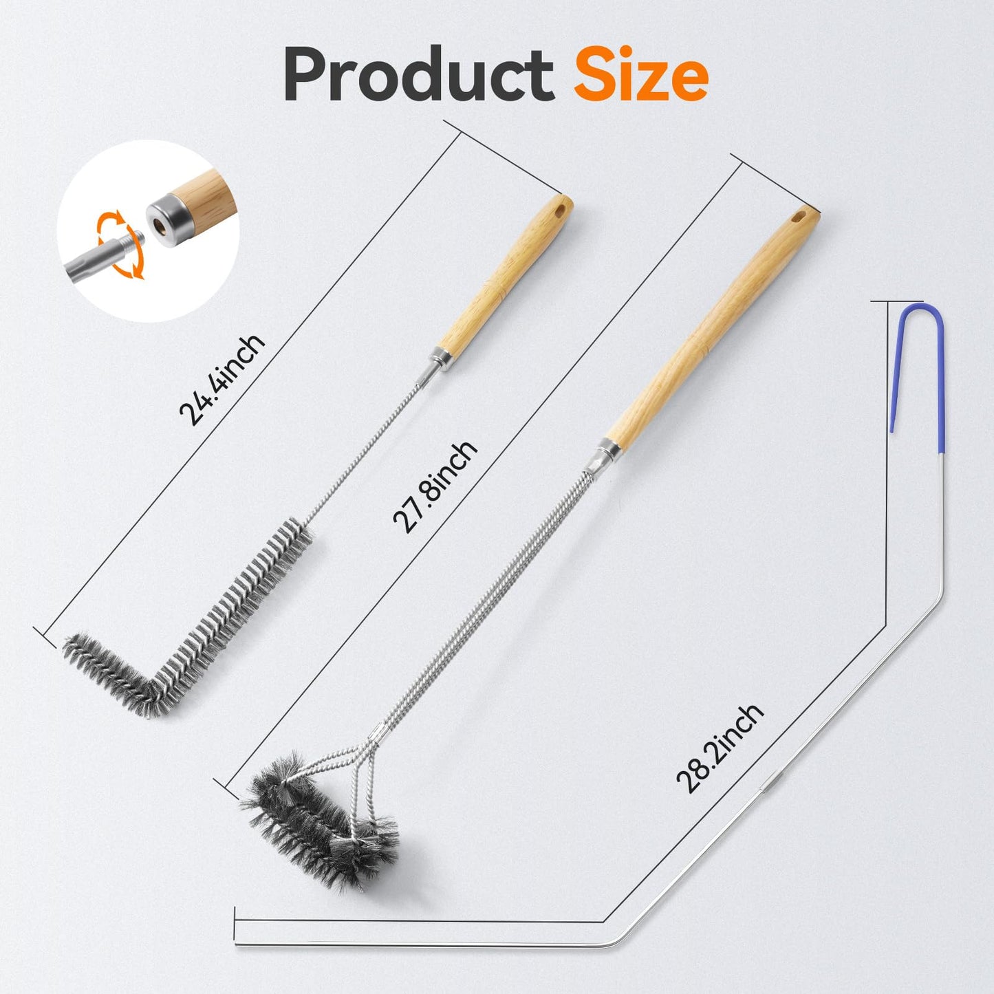 Fryer Cleaning Tools, 3 PCS Stainless Steel Deep Fryer Cleaning Tools, with Deep Fryer L-Shaped Brush, Long Handle Basket Brush and Fryer Cleanout Rod for Restaurants (Stainless Steel, Sliver)