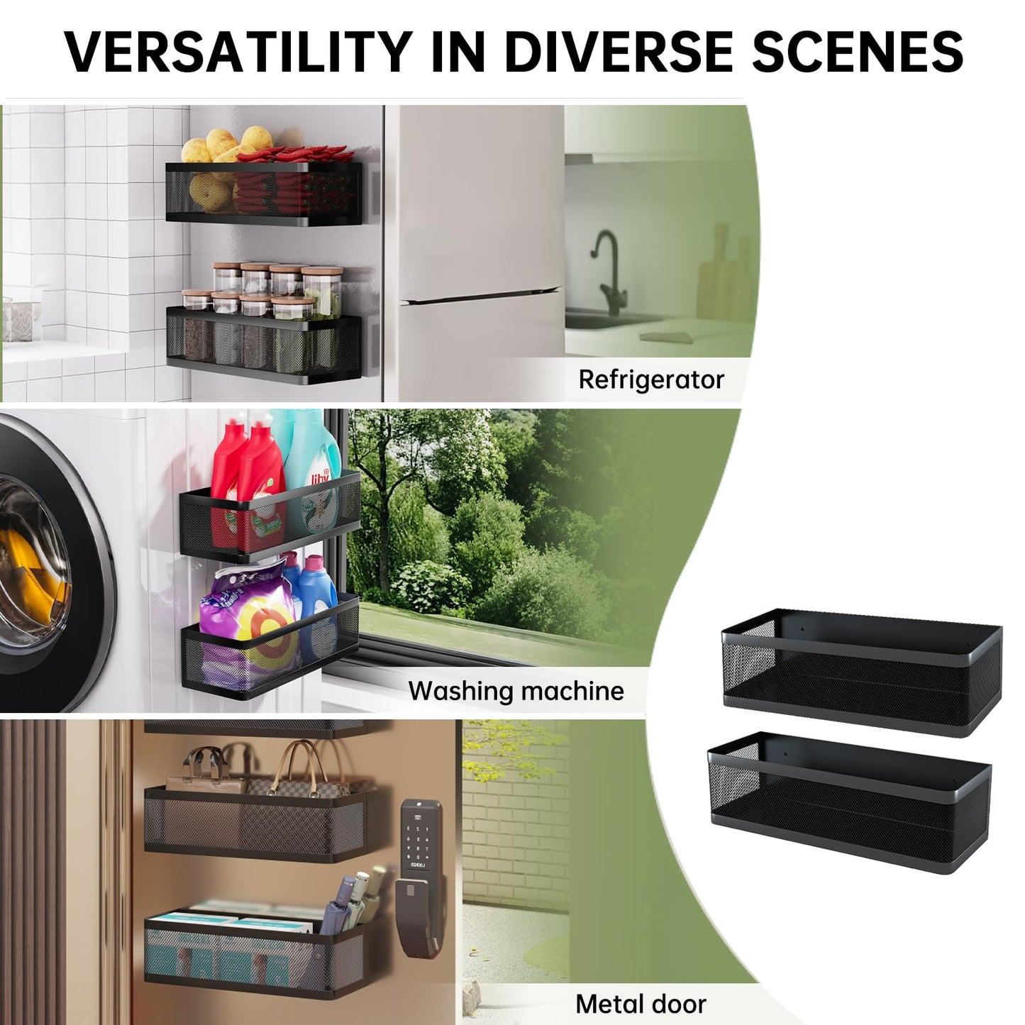 WOCUBEHOME 2-Pack Laundry Room Organization, Magnetic Shelves with Tall Guardrails to Prevent Falling - Strong Magnet Organizer for Washing Machine, Refrigerator, Kitchen & Pantry