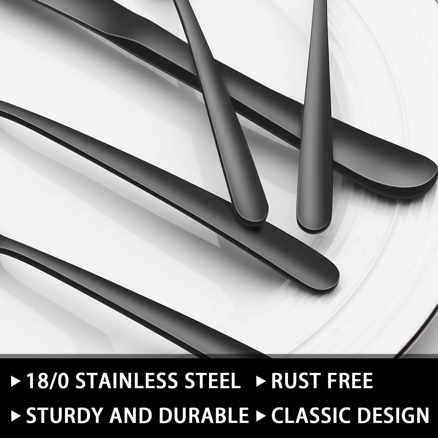 49-Piece Black Silverware Set with Organizer, Heavy Duty Stainless Steel Flatware for 8, Cutlery Utensil Sets with Steak Knives, Rust-proof, Mirror Polished, Dishwasher Safe, Black Heavy Duty