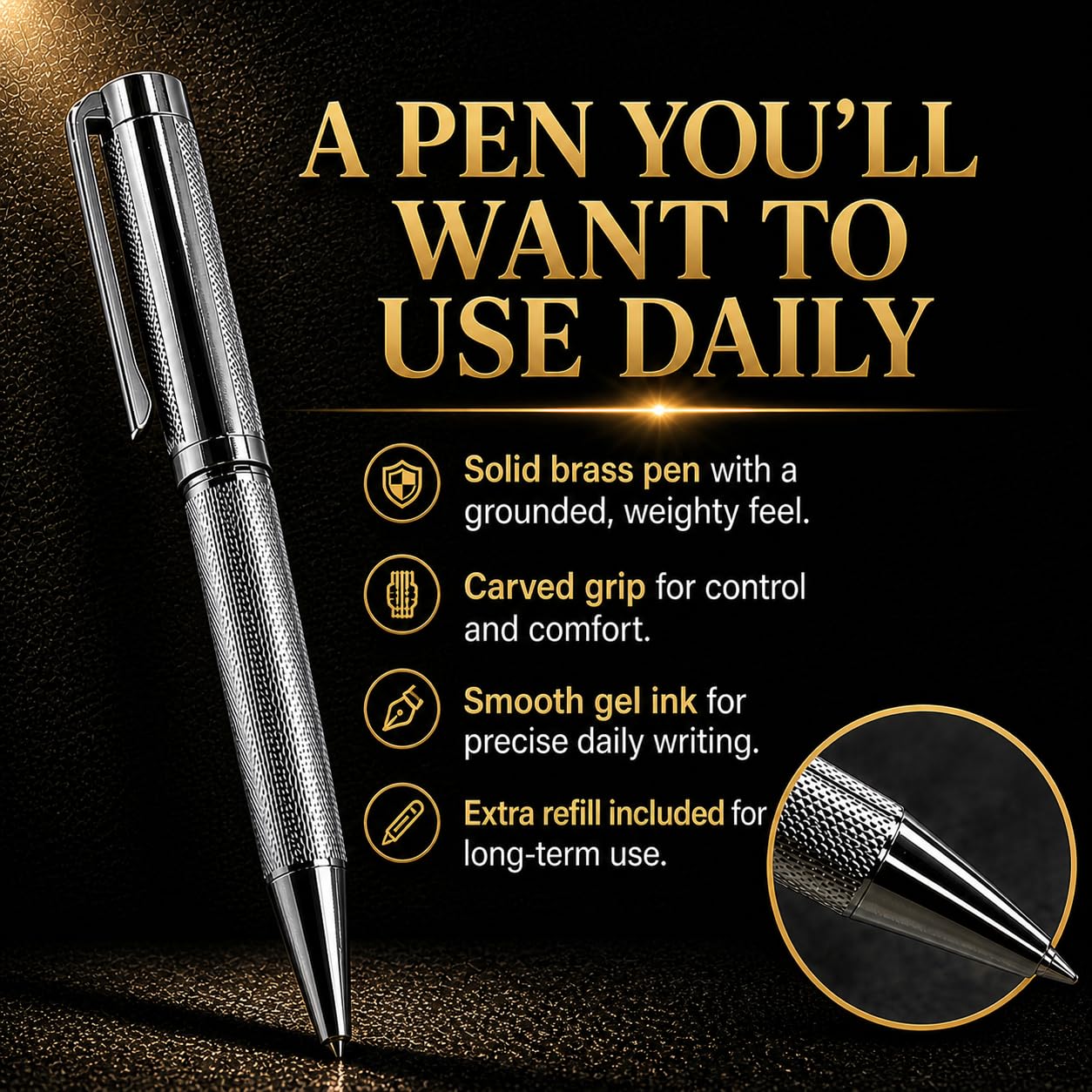 Journal & Pen Set for Men | Guided Mindfulness Journal with Brass Pen | 13-Week Self Mastery System for Gratitude, Reflection & Self Improvement | A5 Vegan Leather | Premium Gift Box