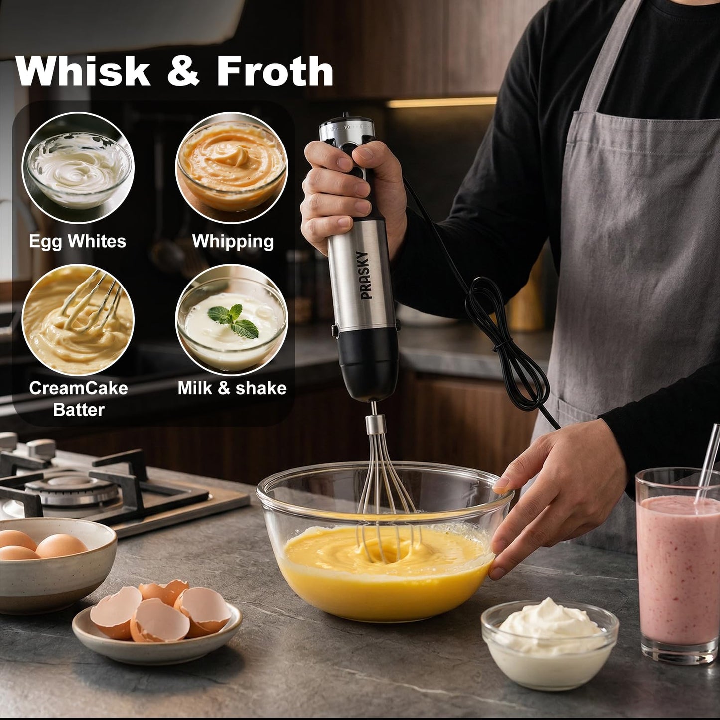 Immersion Blender Handheld 1200W, 20-speeds Immersion Hand Blenders, Hand Mixer with Mining Beaker,Chopper,Whisk, Frother and Stick Blender Suitable for Kitchen, Protein Shakes and Baby Food