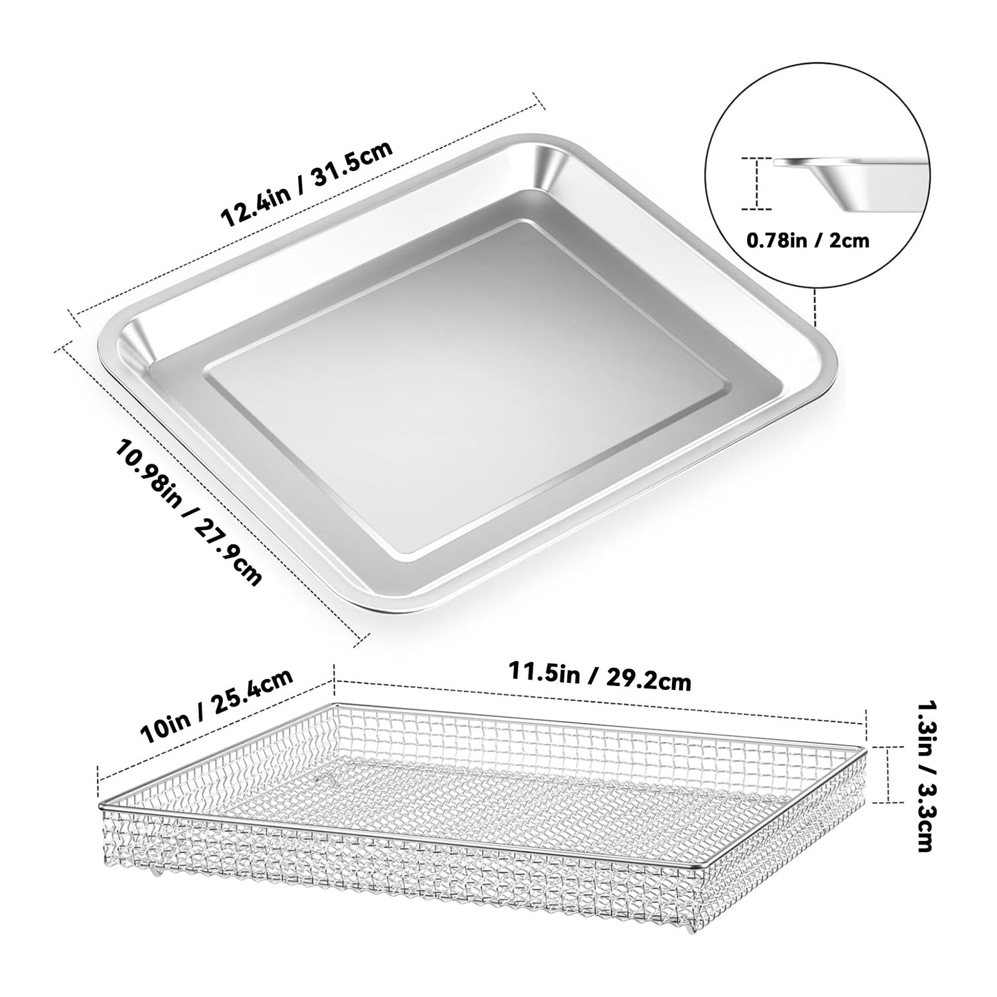 Stainless Steel Air Fryer Basket and Tray,Compatible with Cuisinart Airfryer TOA-060 and TOA-065 (with Cuisinart Airfryer TOA-060 and TOA-065 2 PCS)