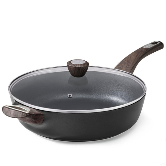 SENSARTE Nonstick Frying Pan Skillet with Lid, 10.5 Inch Deep Frying Pan, 3.8 Qt Non Stick Saute Pan with Cover, Induction Pan, Healthy Non Toxic Cooking Pan with Helper Handle, PFOA PFOS Free