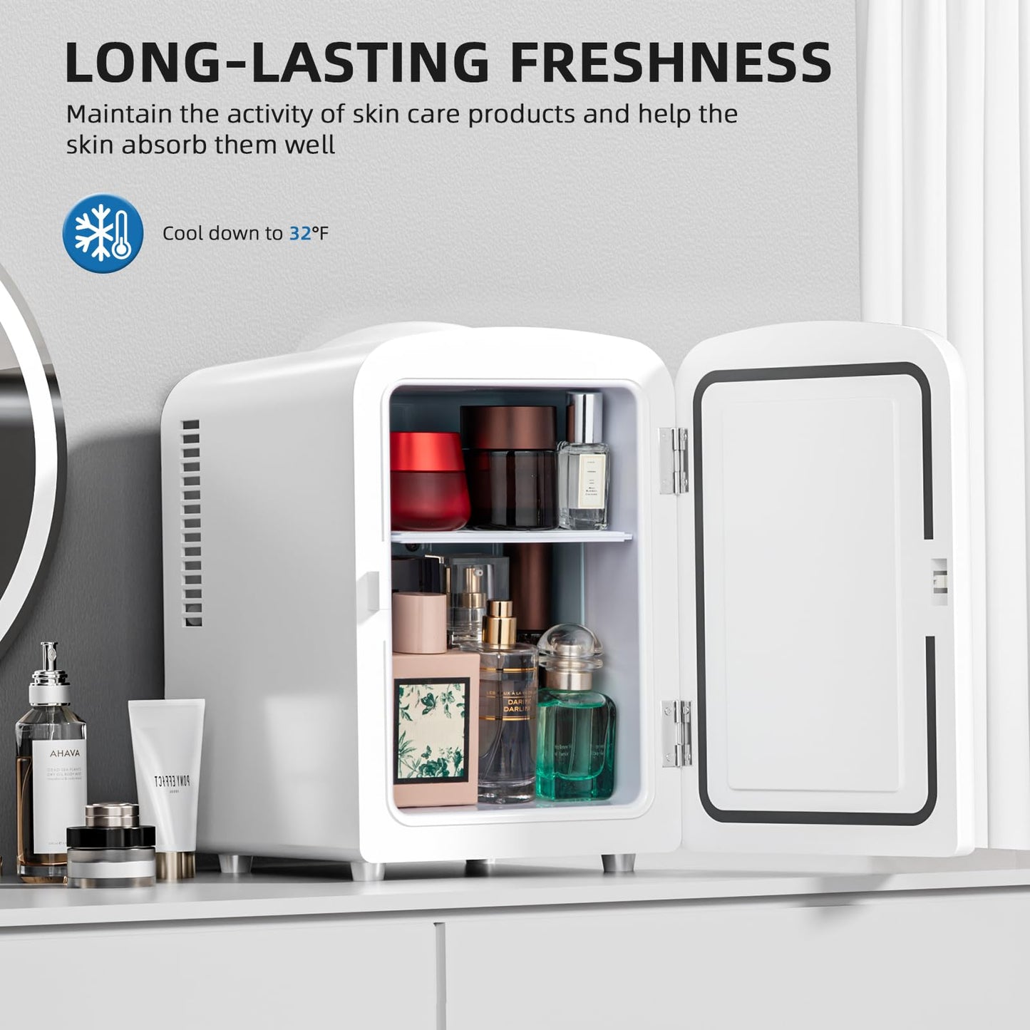 Electactic Compact Refrigerator, Portable Mini Fridge, Skin Care 4L Capacity/6 Cans, for Bedroom, Car, Office & Dorm, Small Cooler for Cosmetics, Beverage and Food, White