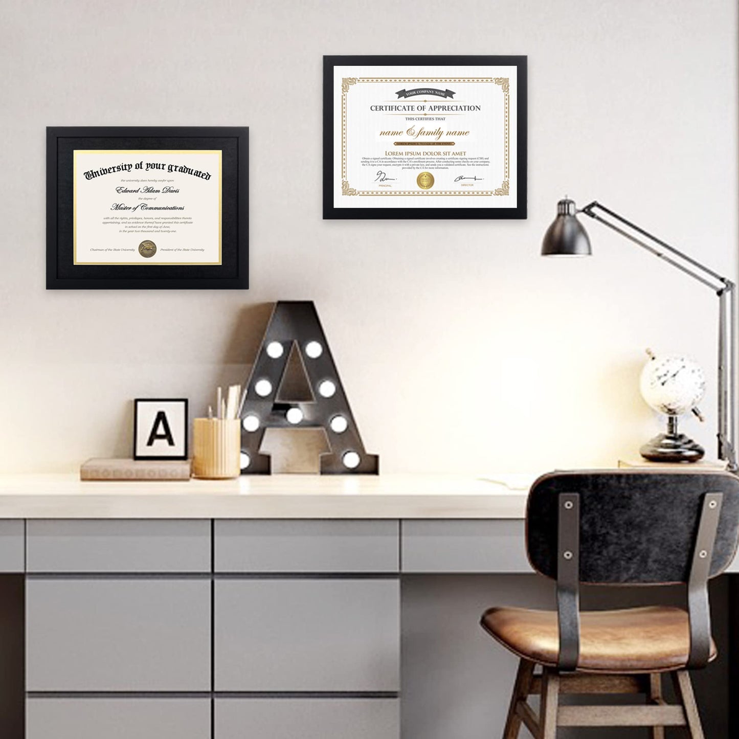 upsimples 11x14 Diploma Frame Certificate Degree Document Frame with High Definition Glass, 8.5 x 11 with mat for Wall and Tabletop, Black Double Mat, 6 Pack