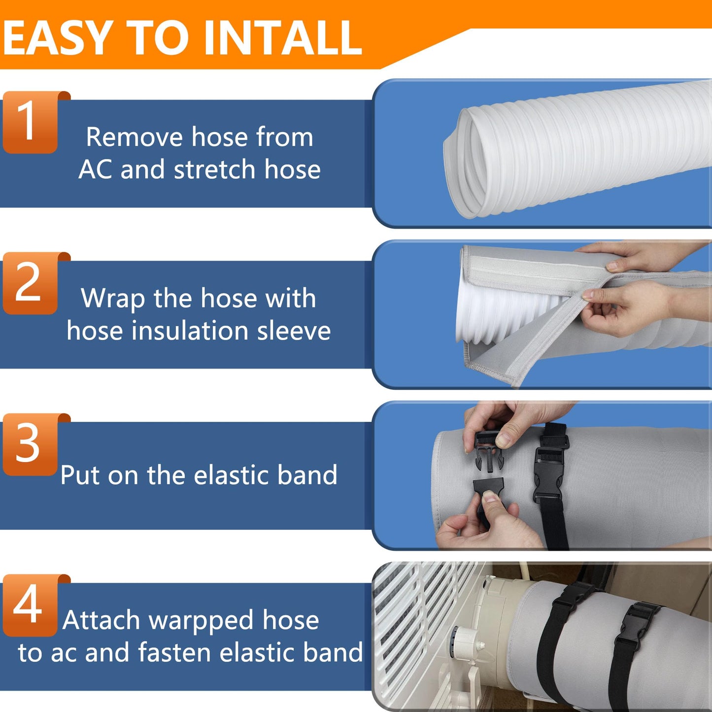 Portable AC Hose Insulation Sleeve Set of 2, Portable Air Conditioners Insulated Hose Cover Wrap, Fit 5" & 5.9" Diameter Exhaust Hose, Easy Installation with 6*Adjustable Buckle Straps, Light Gray