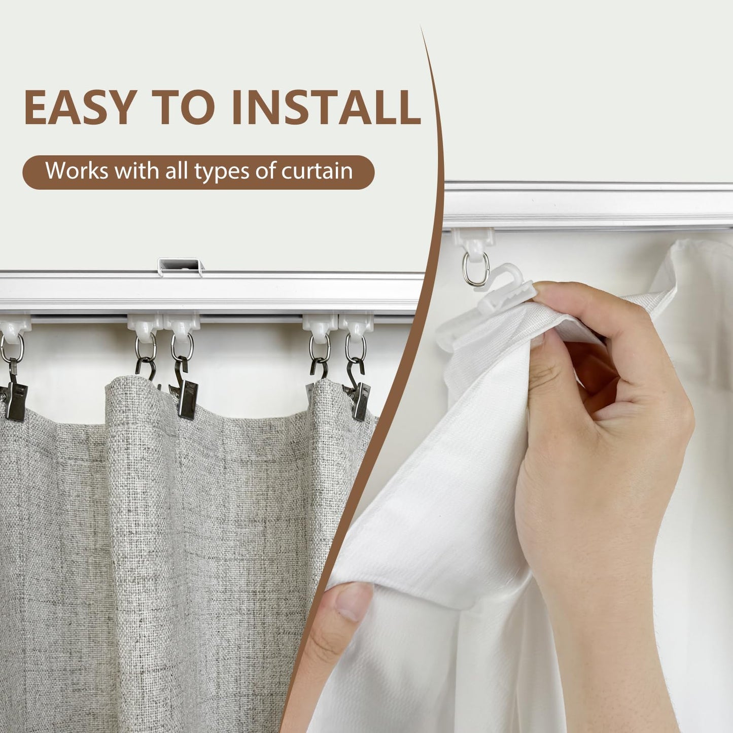 MaKefeile Ceiling Curtain Track,Curtain Track Wall Mounted,Ceiling Mount Rail Room Divider Tracks Extra Long Curtains Rod for Living Room Bedroom Patio Sliding Door Curtains with Clips,White 6ft