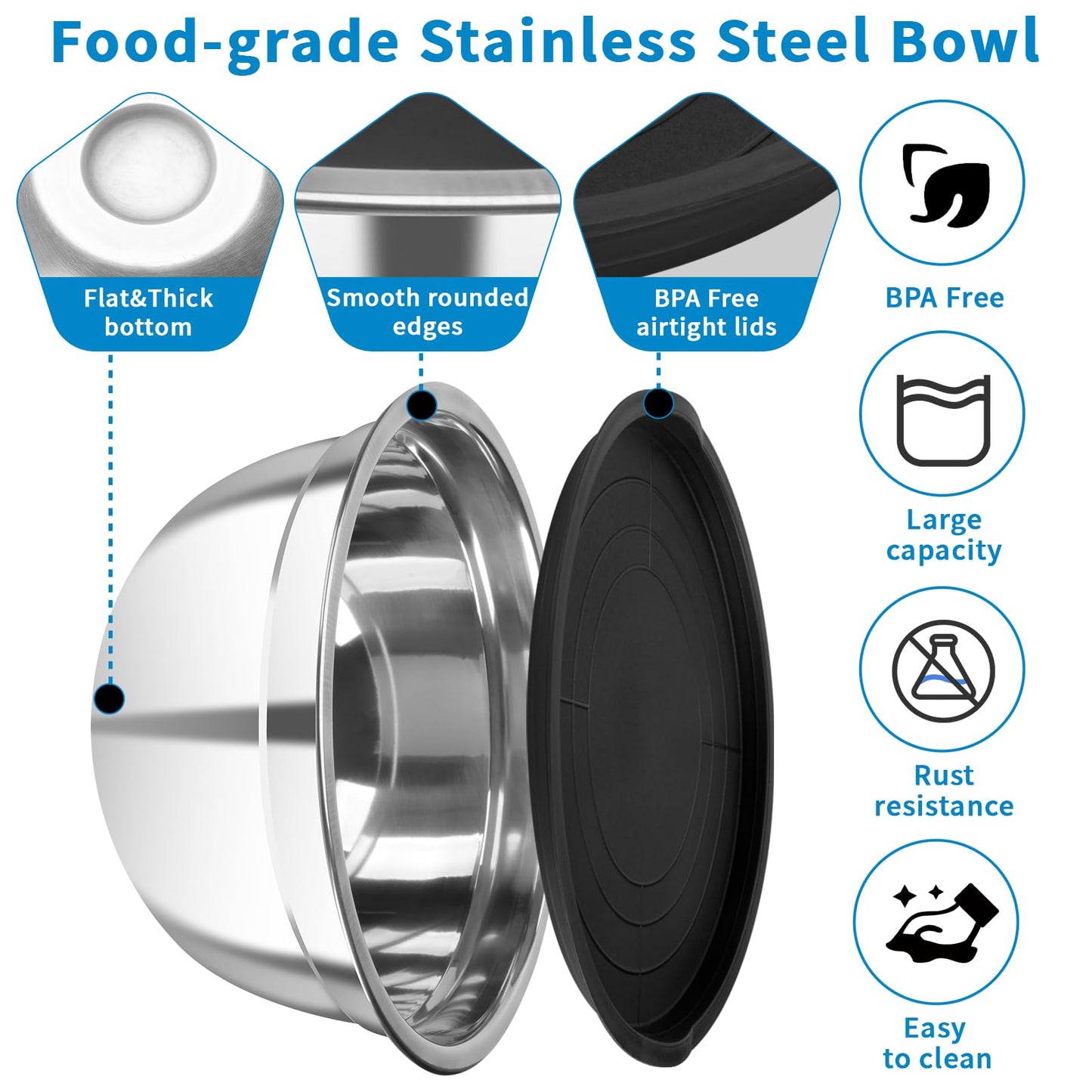 YJSLICT Stainless Steel Mixing Bowls with Lids Set, 7 Pcs Nesting Design Metal Mixing Bowls Salad Bowl for Mixing, Prepping and Serving Food(Size4.5-0.7QT)