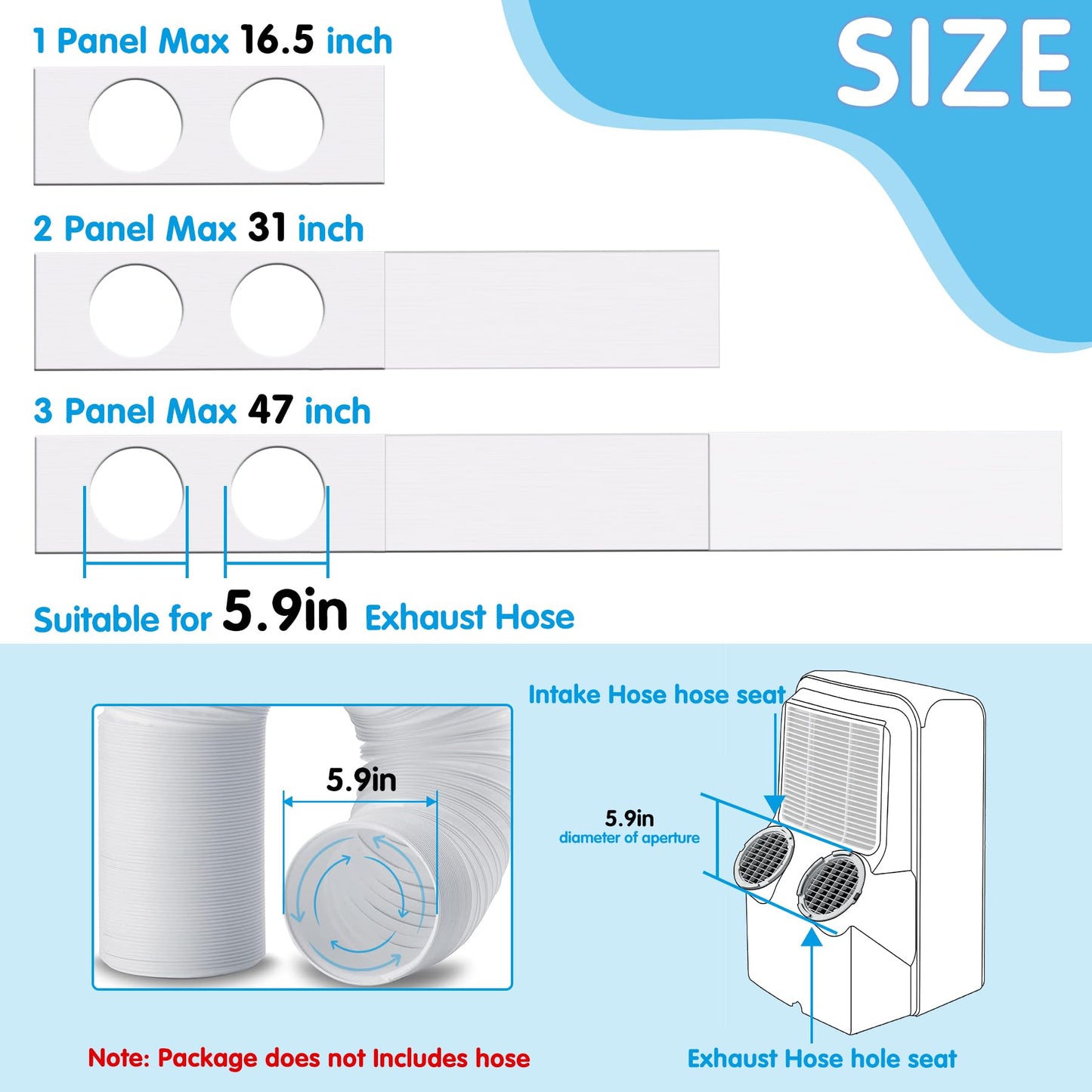 Air Jade Dual Hose Portable Air Conditioner Window Seal Kit, 3 Pcs AC Window Vent Kit for Dual Hose Portable Air Conditioner with 5.9" Diameter Vent Pipe