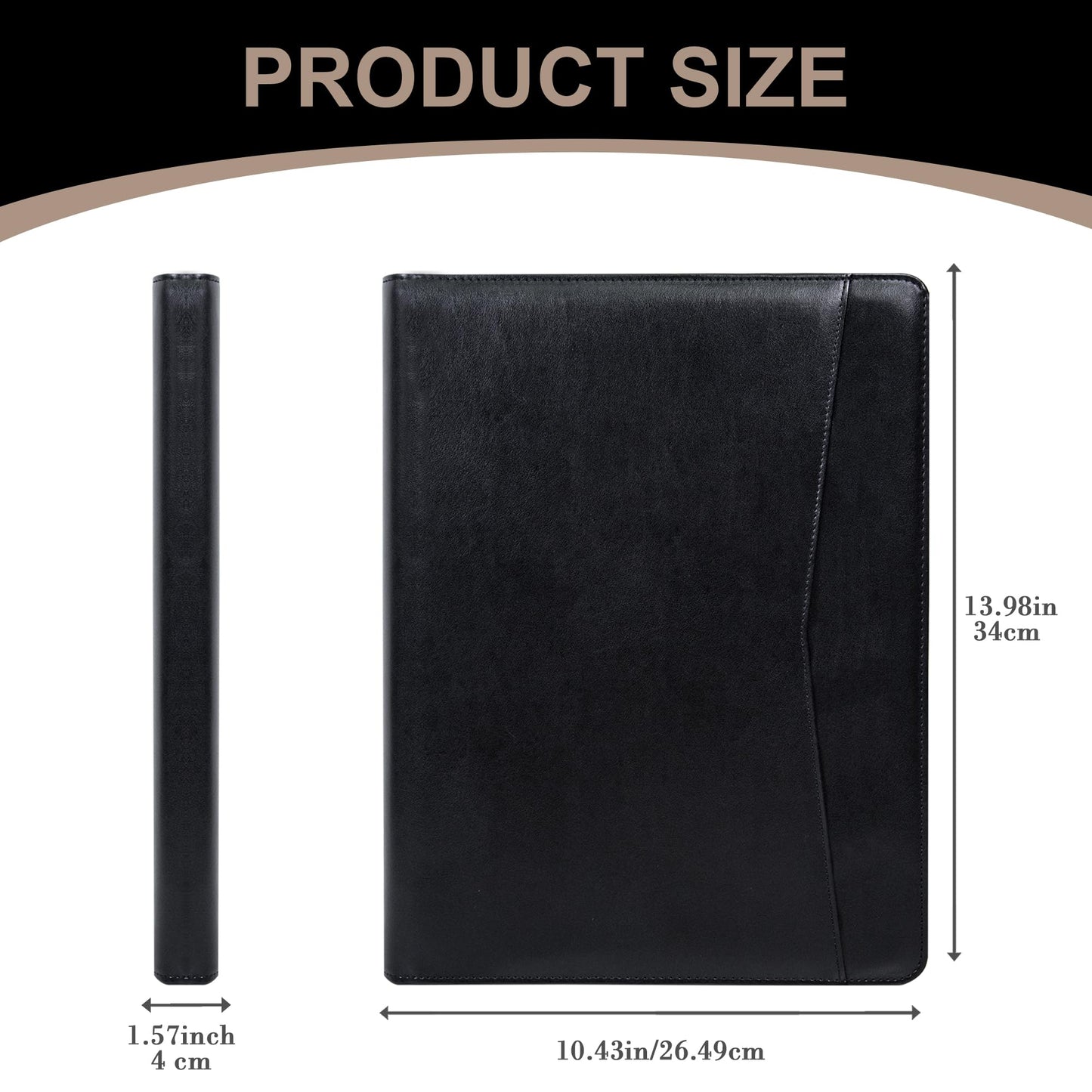 Calfinder Leather Padfolio with Zipper, Professional Business Padfolio for Women,Leather Portfolio for Men,Portfolio Binder for Ipad,Document and Resume,Gift for Valentine's Day